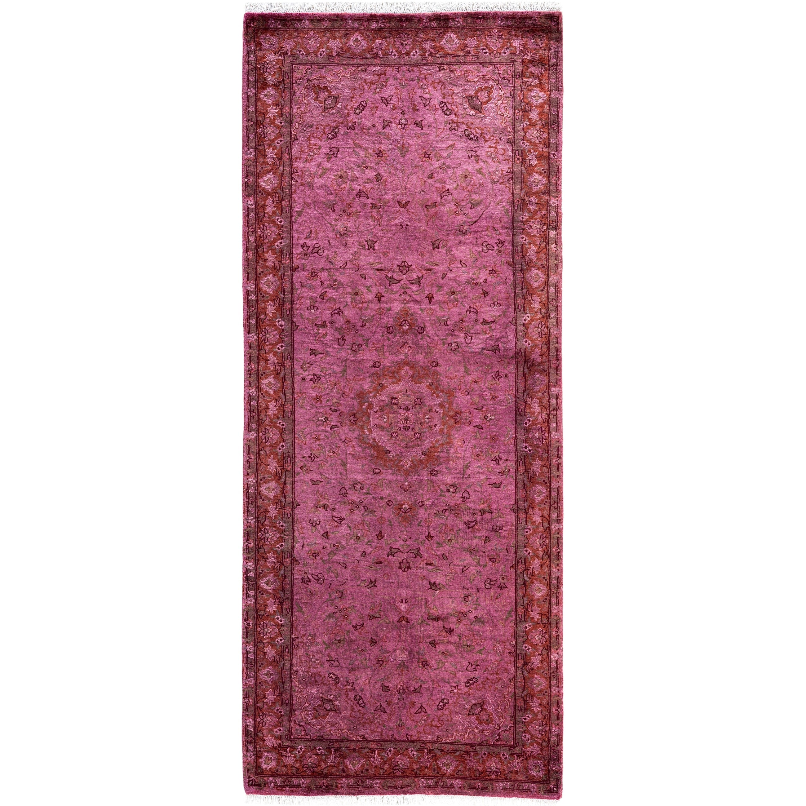 Overdyed Hand Knotted Wool Modern Contemporary Pink Runner 2 8 X 6 6