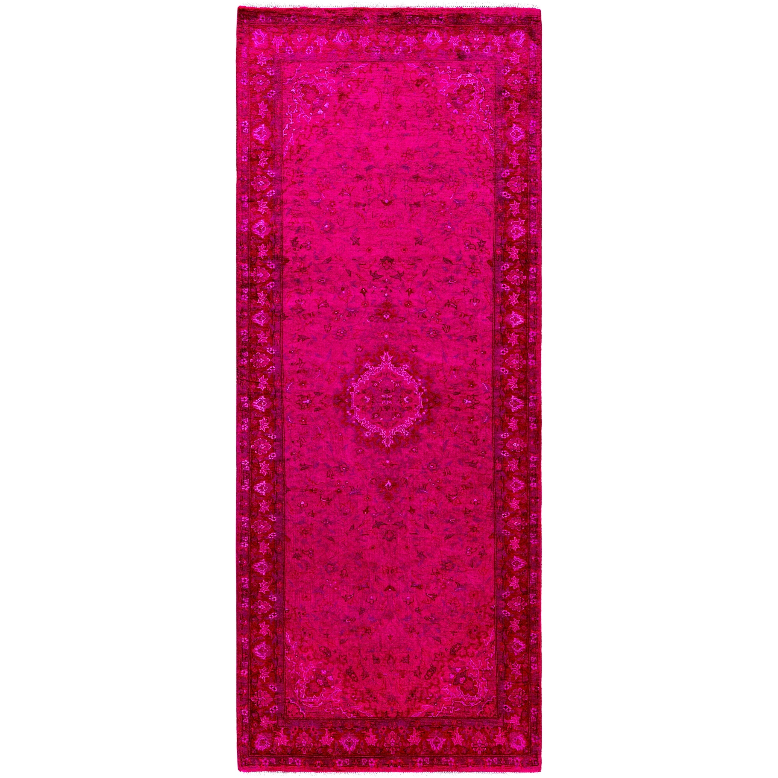 Overdyed Hand Knotted Wool Modern Contemporary Pink Runner 2 8 X 6 7