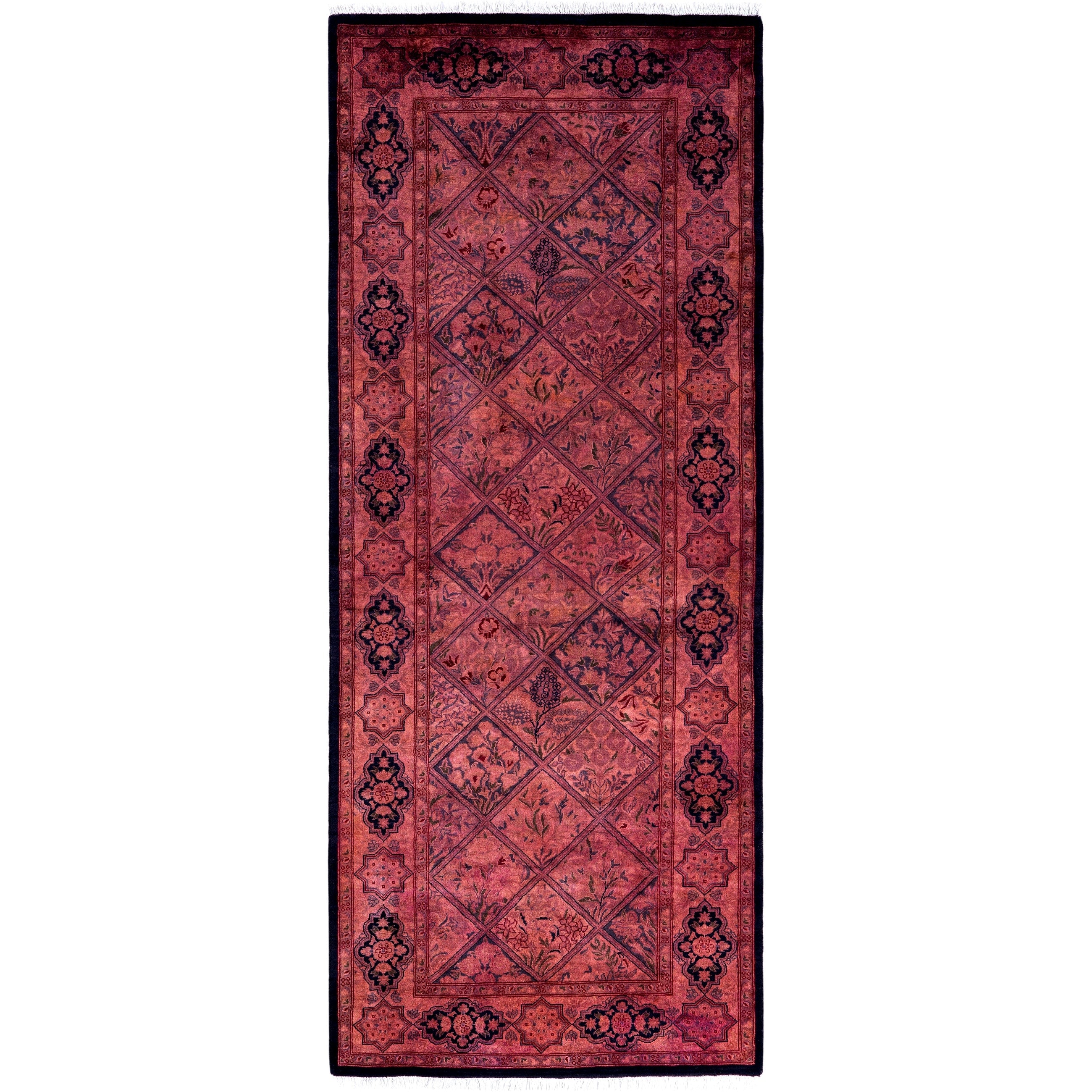 Overdyed Hand Knotted Wool Modern Contemporary Pink Runner 2 8 X 6 8