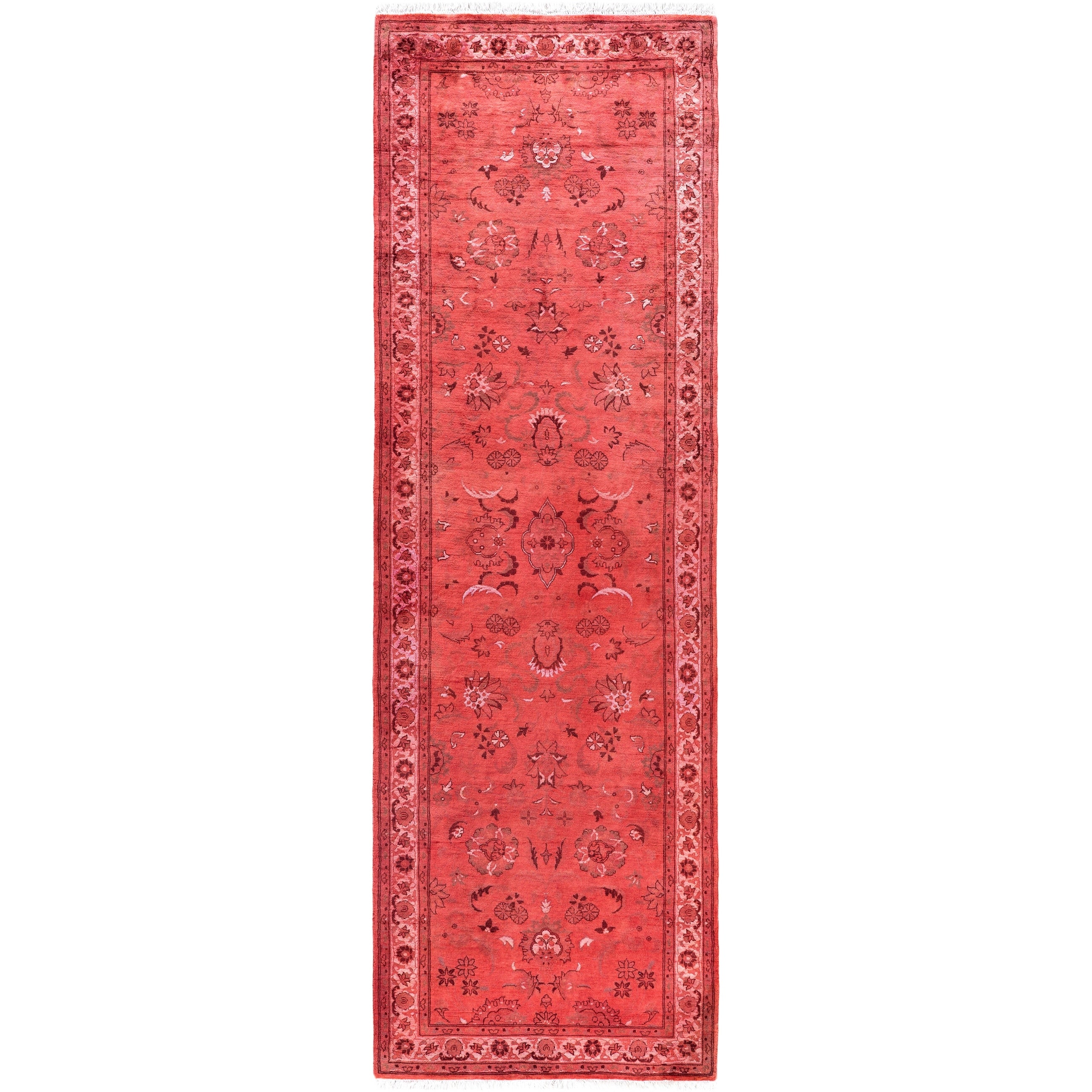Overdyed Hand Knotted Wool Modern Contemporary Pink Runner 2 8 X 7 6