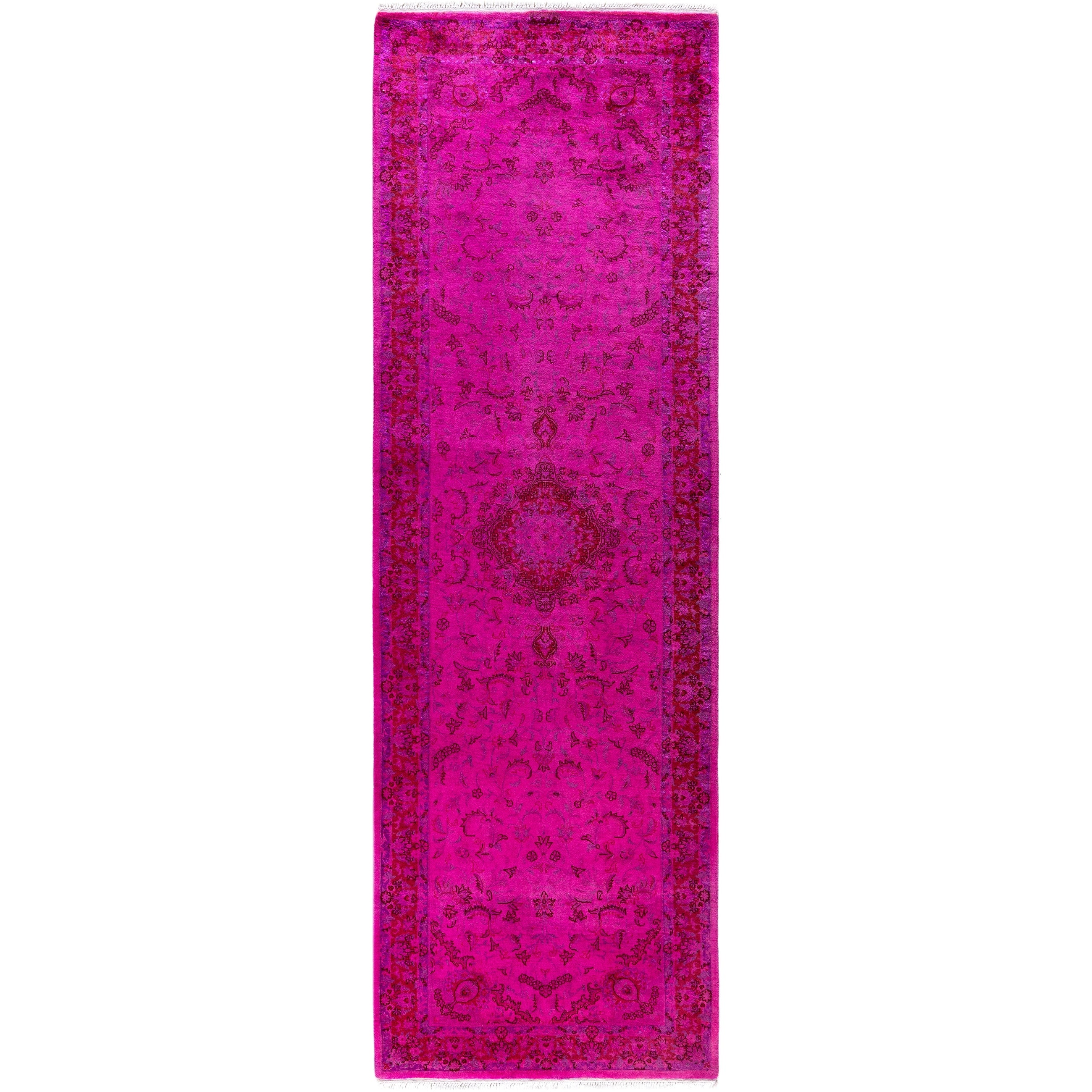 Overdyed Hand Knotted Wool Modern Contemporary Pink Runner 2 8 X 8 5