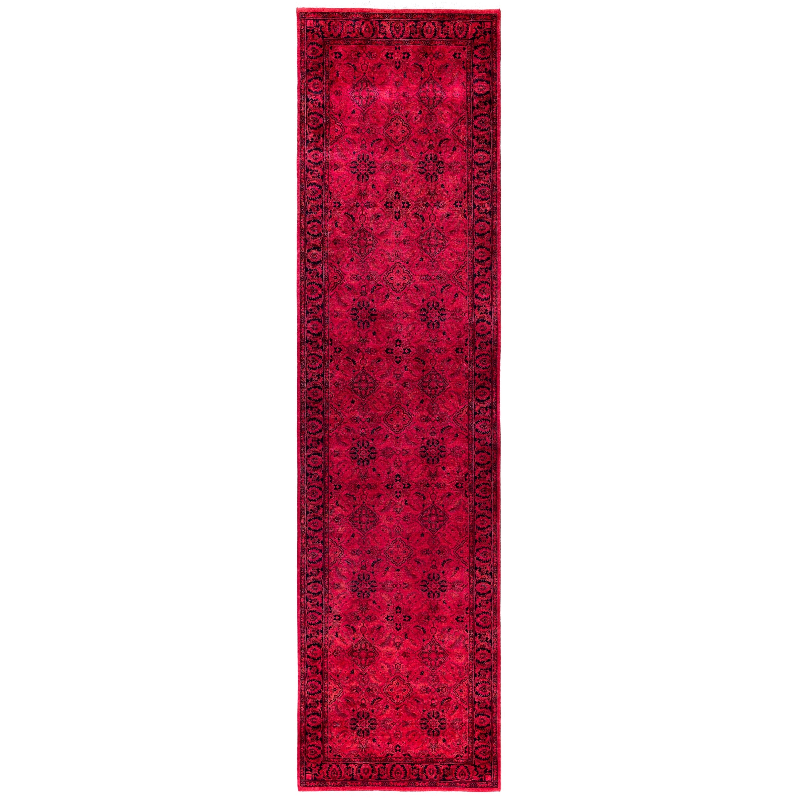 Overdyed Hand Knotted Wool Modern Contemporary Pink Runner 3 0 X 11 10
