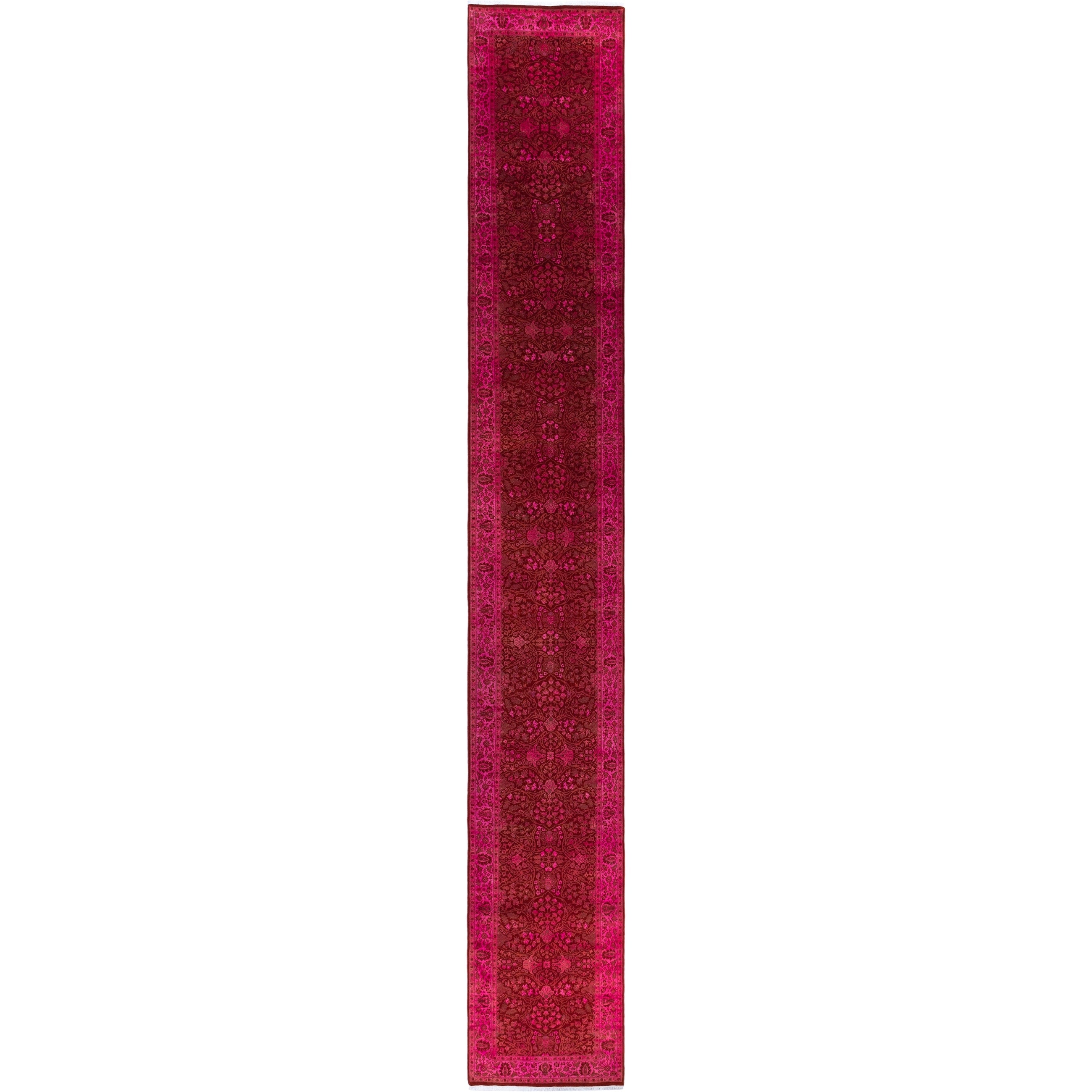 Overdyed Hand Knotted Wool Modern Contemporary Pink Runner 3 0 X 22 4