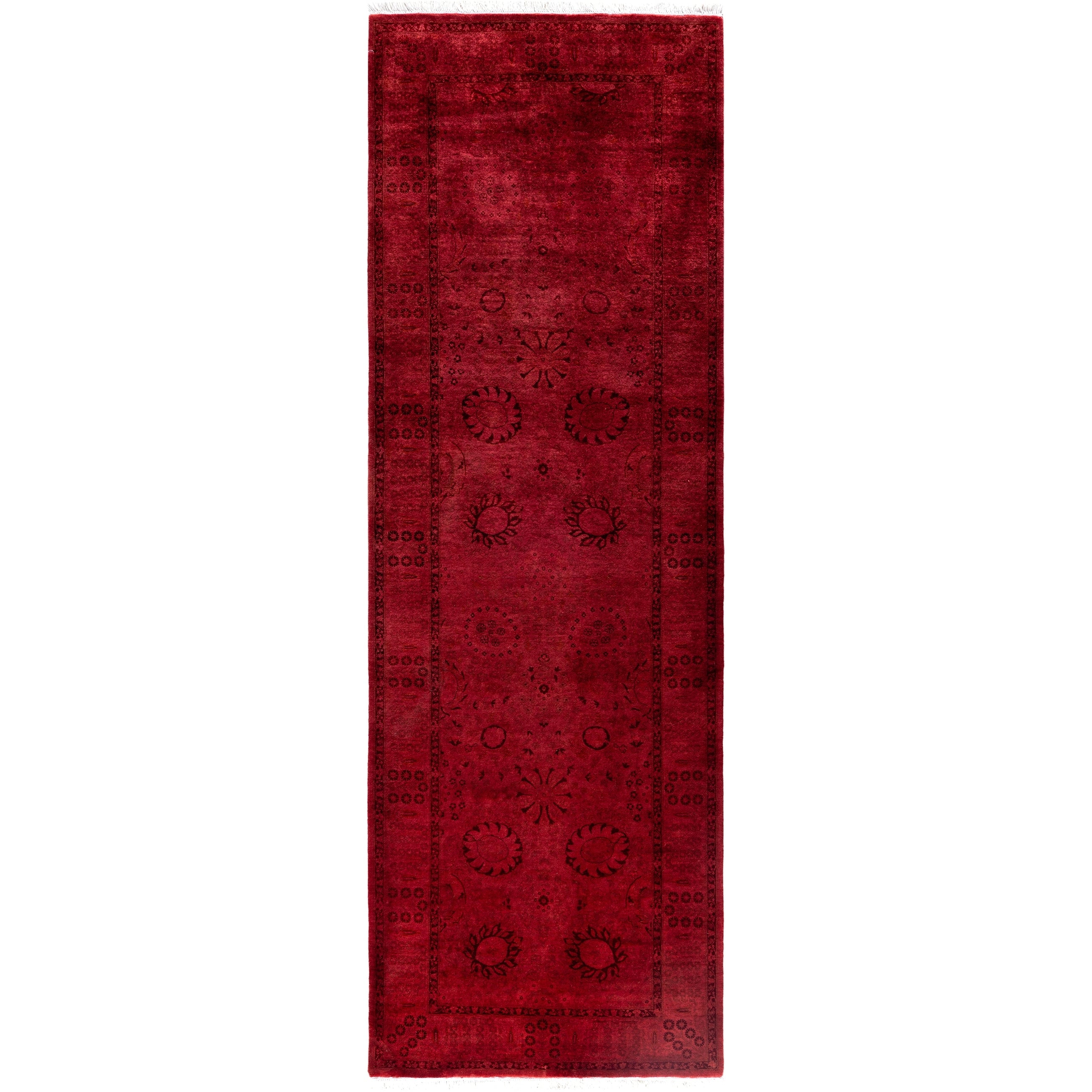 Overdyed Hand Knotted Wool Modern Contemporary Pink Runner 3 0 X 9 4