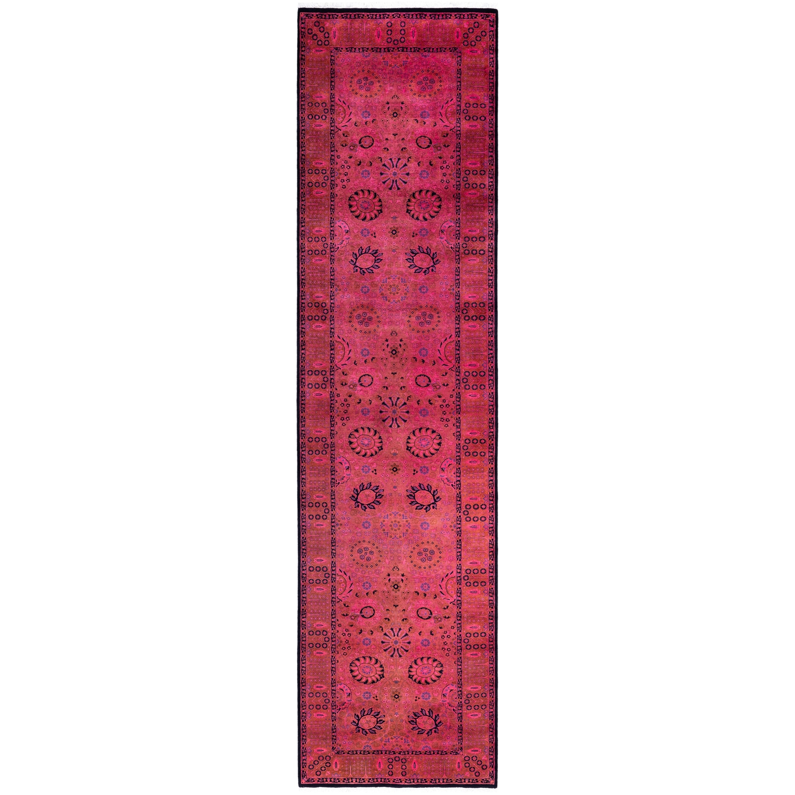 Overdyed Hand Knotted Wool Modern Contemporary Pink Runner 3 1 X 12 7