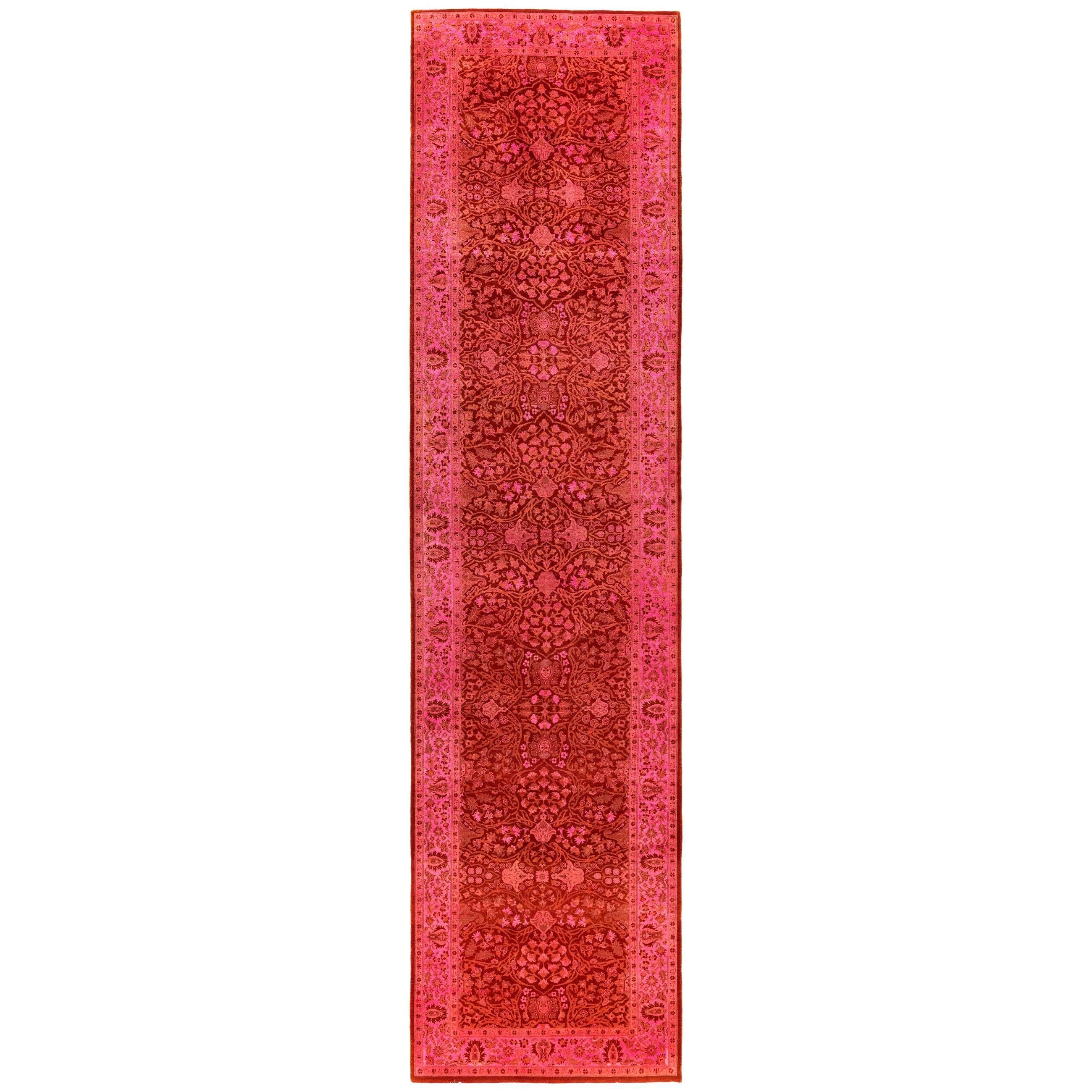 Overdyed Hand Knotted Wool Modern Contemporary Pink Runner 3 1 X 12 9