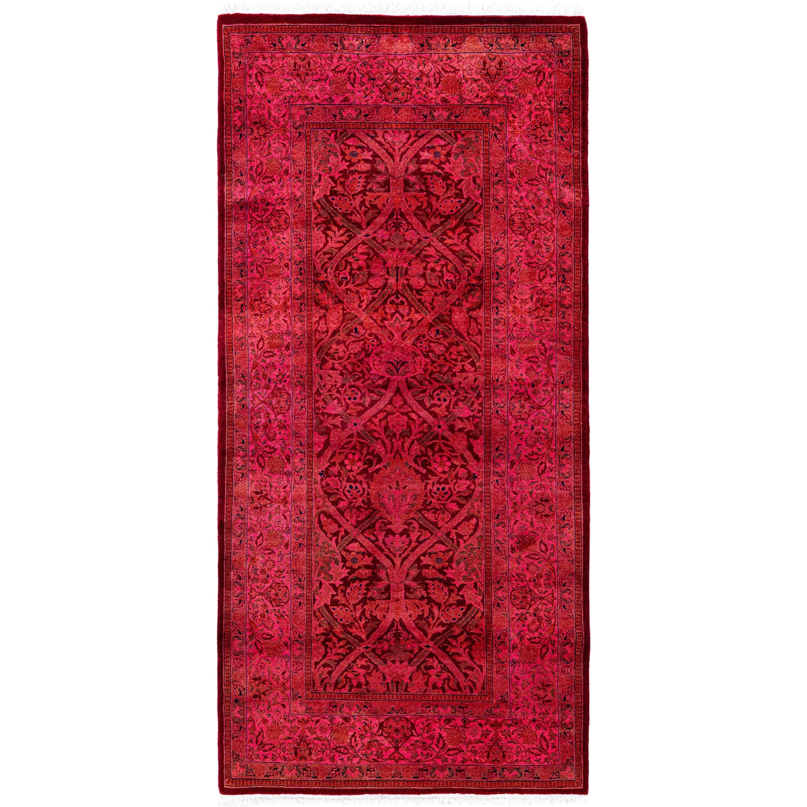 Overdyed Hand Knotted Wool Modern Contemporary Pink Runner 3 1 X 6 7