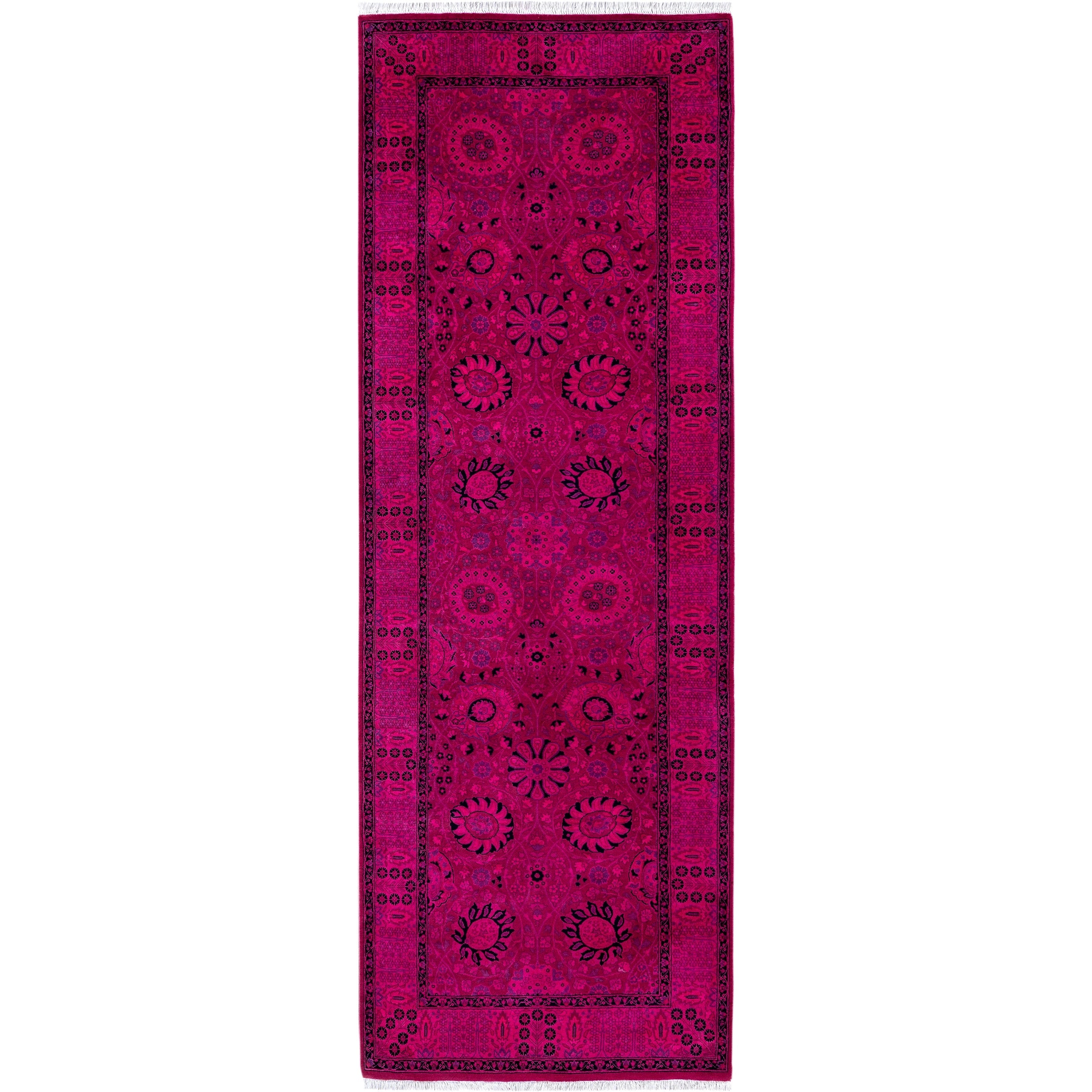 Overdyed Hand Knotted Wool Modern Contemporary Pink Runner 3 1 X 8 10