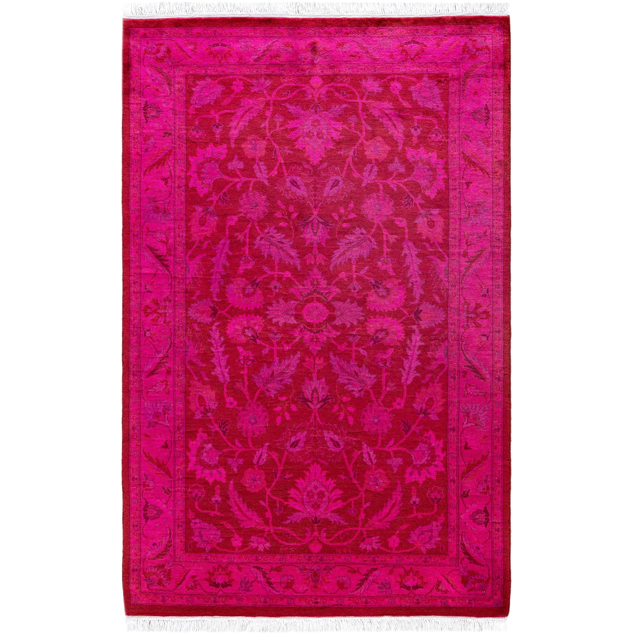 Overdyed Hand Knotted Wool Modern Contemporary Pink Runner 3 2 X 4 10