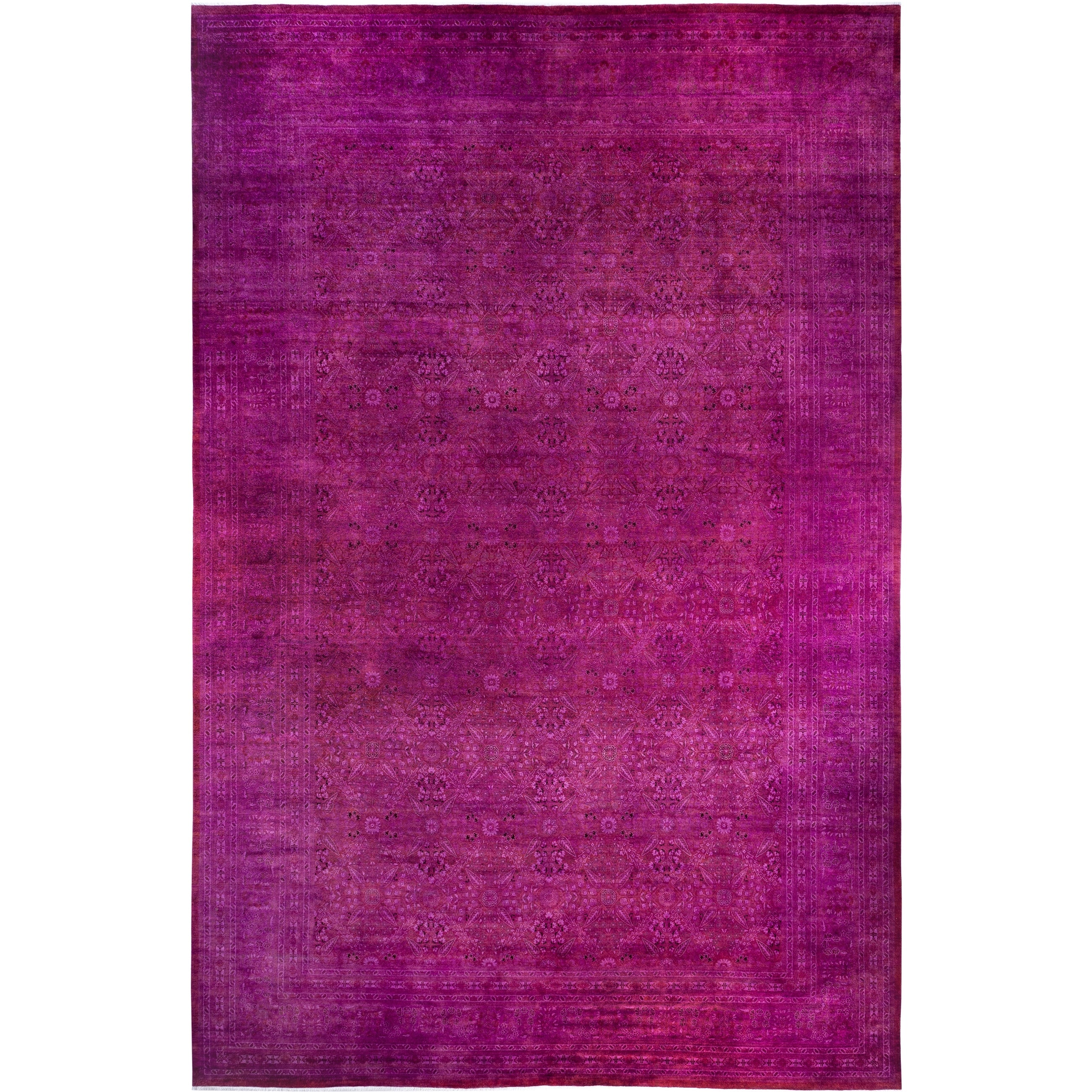 Overdyed Hand Knotted Wool Modern Contemporary Purple Area Rug 11 10 X 18 2