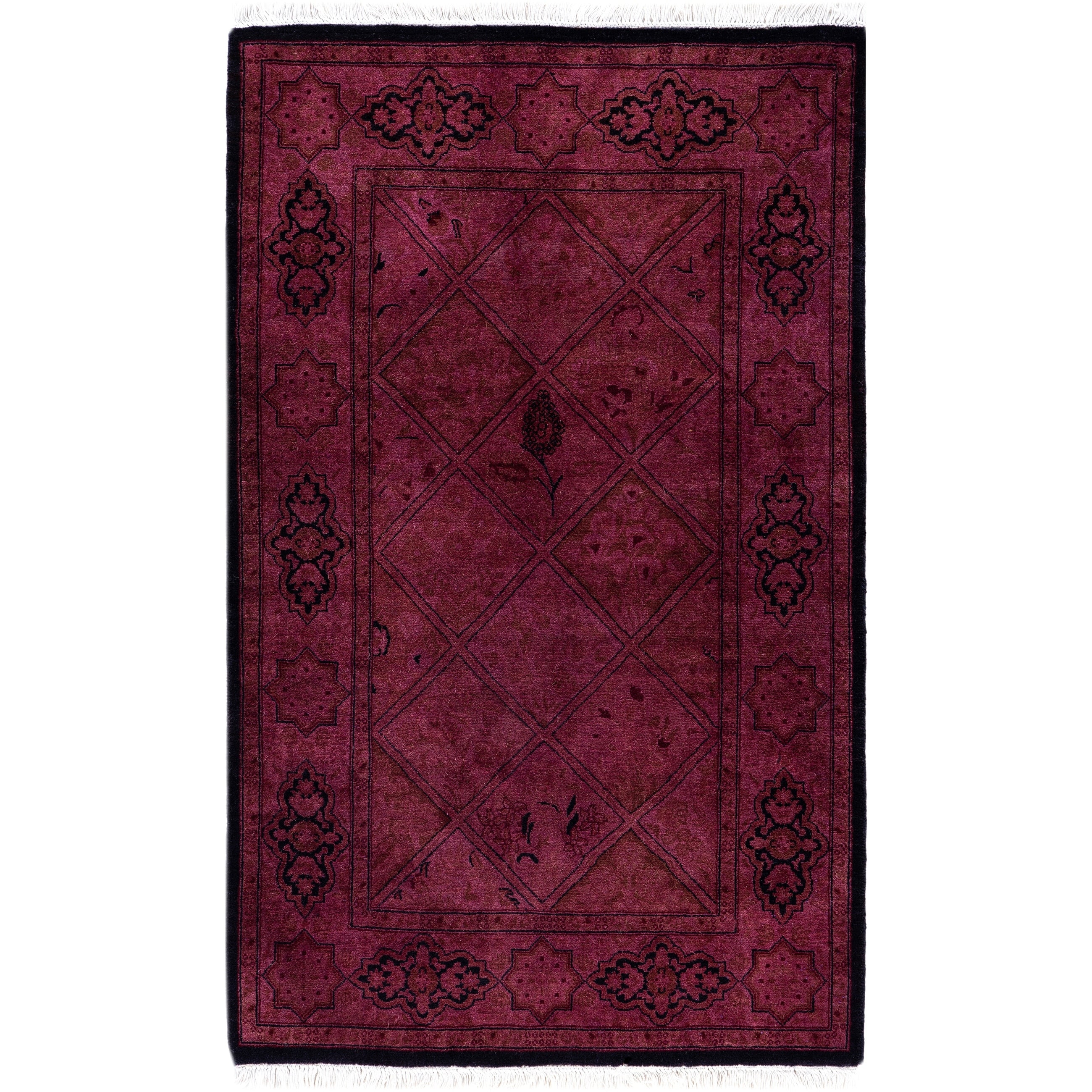Overdyed Hand Knotted Wool Modern Contemporary Purple Area Rug 2 8 X 4 3