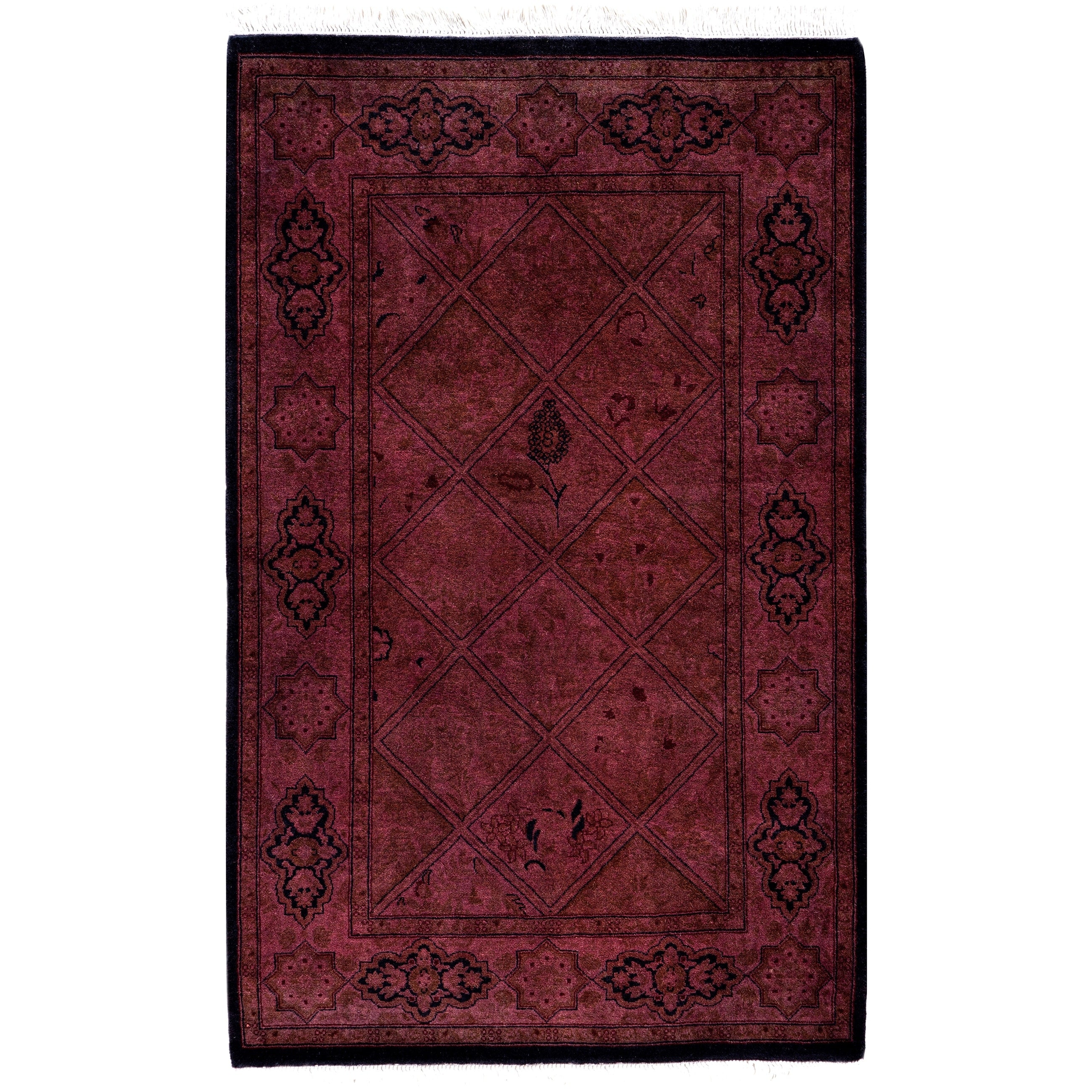 Overdyed Hand Knotted Wool Modern Contemporary Purple Area Rug 2 8 X 4 3