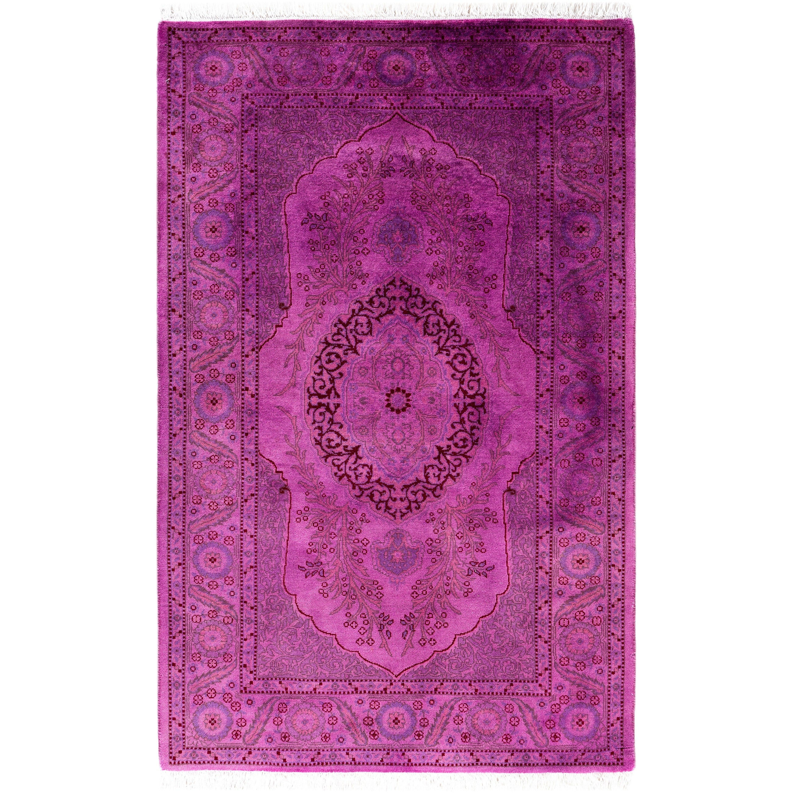 Overdyed Hand Knotted Wool Modern Contemporary Purple Area Rug 2 8 X 4 3