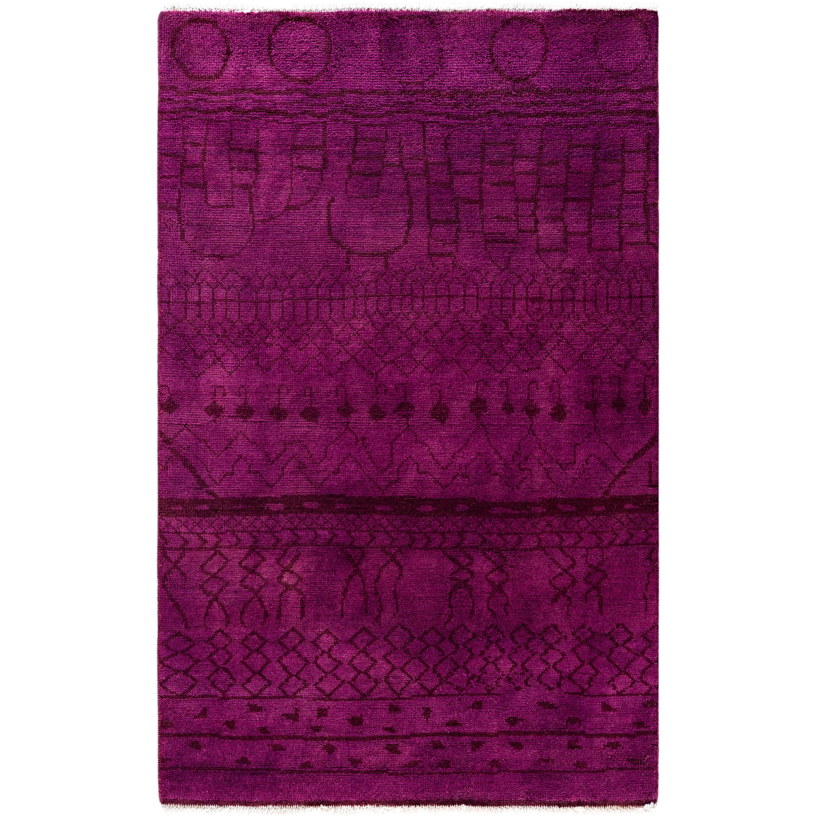 Overdyed Hand Knotted Wool Modern Contemporary Purple Area Rug 3 10 X 6 2
