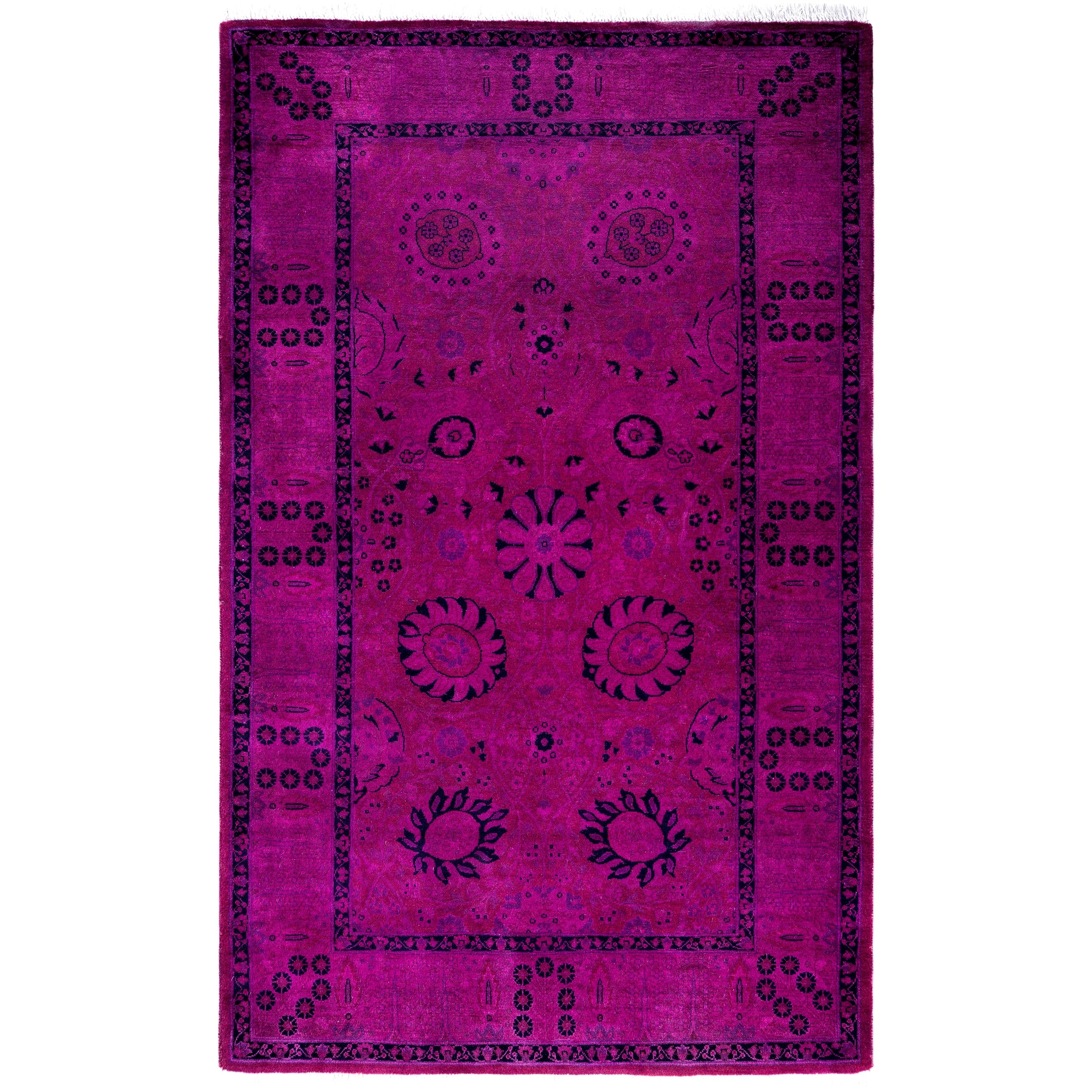 Overdyed Hand Knotted Wool Modern Contemporary Purple Area Rug 3 2 X 5 2