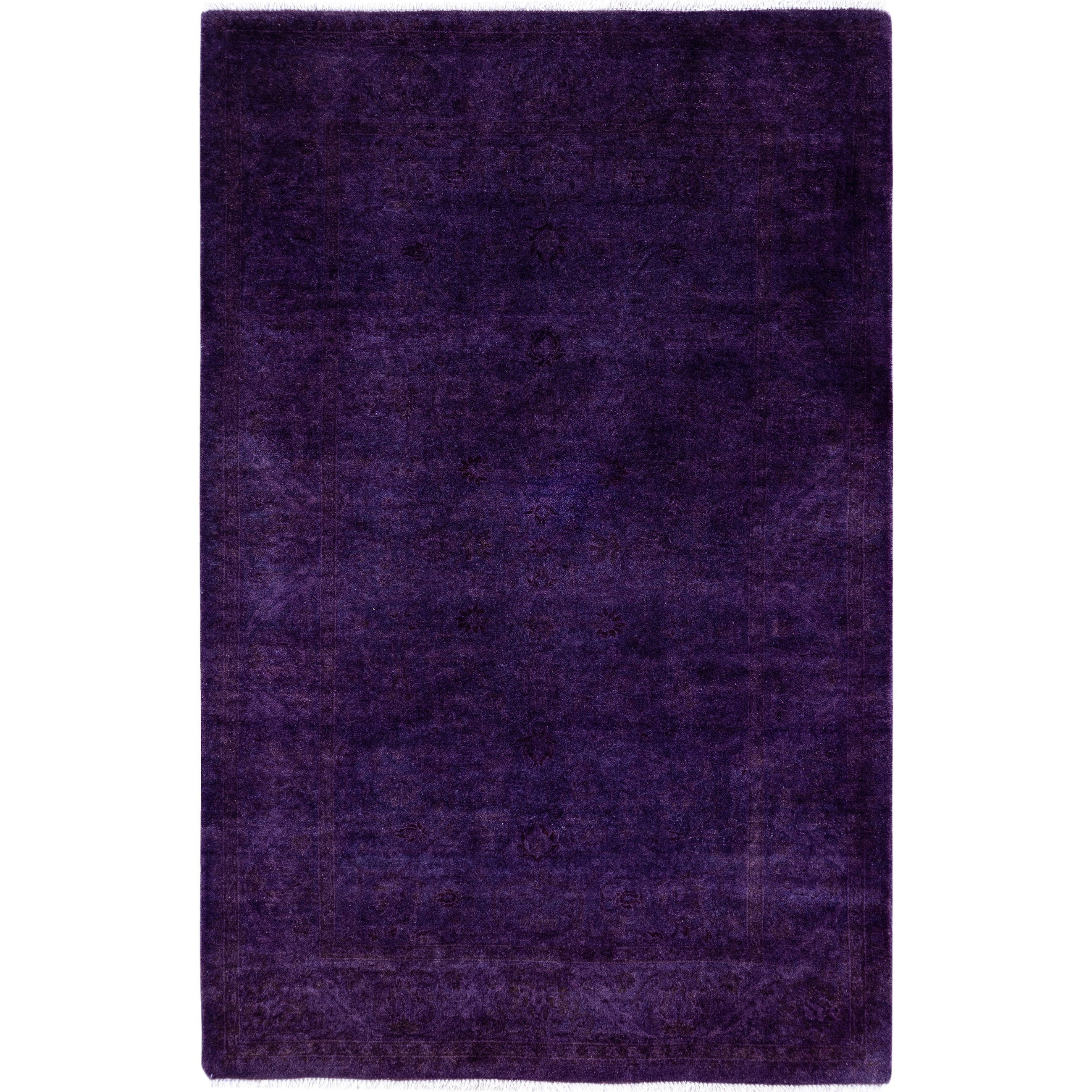 Overdyed Hand Knotted Wool Modern Contemporary Purple Area Rug 3 2 X 5 3