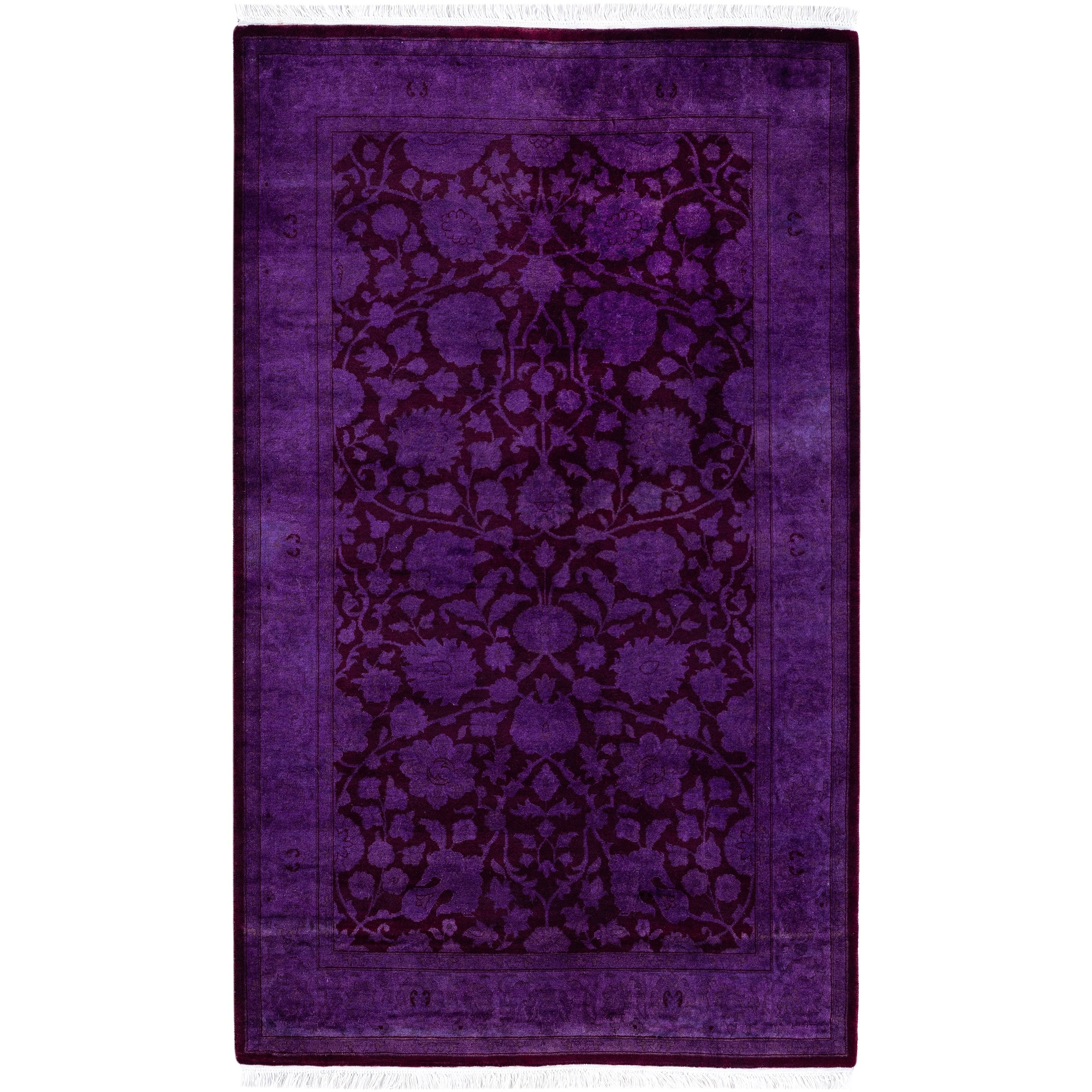 Overdyed Hand Knotted Wool Modern Contemporary Purple Area Rug 3 2 X 5 3