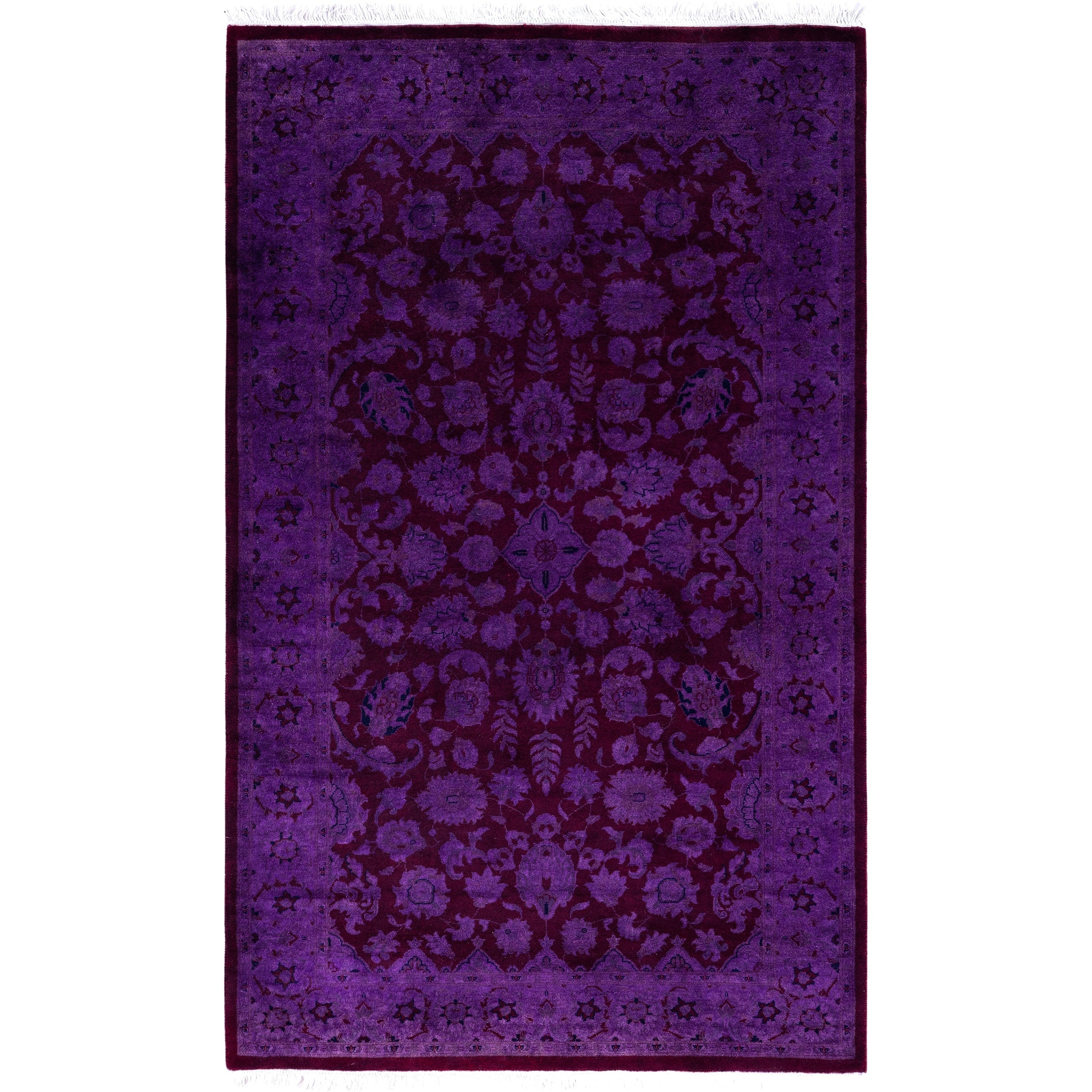 Overdyed Hand Knotted Wool Modern Contemporary Purple Area Rug 3 2 X 5 4