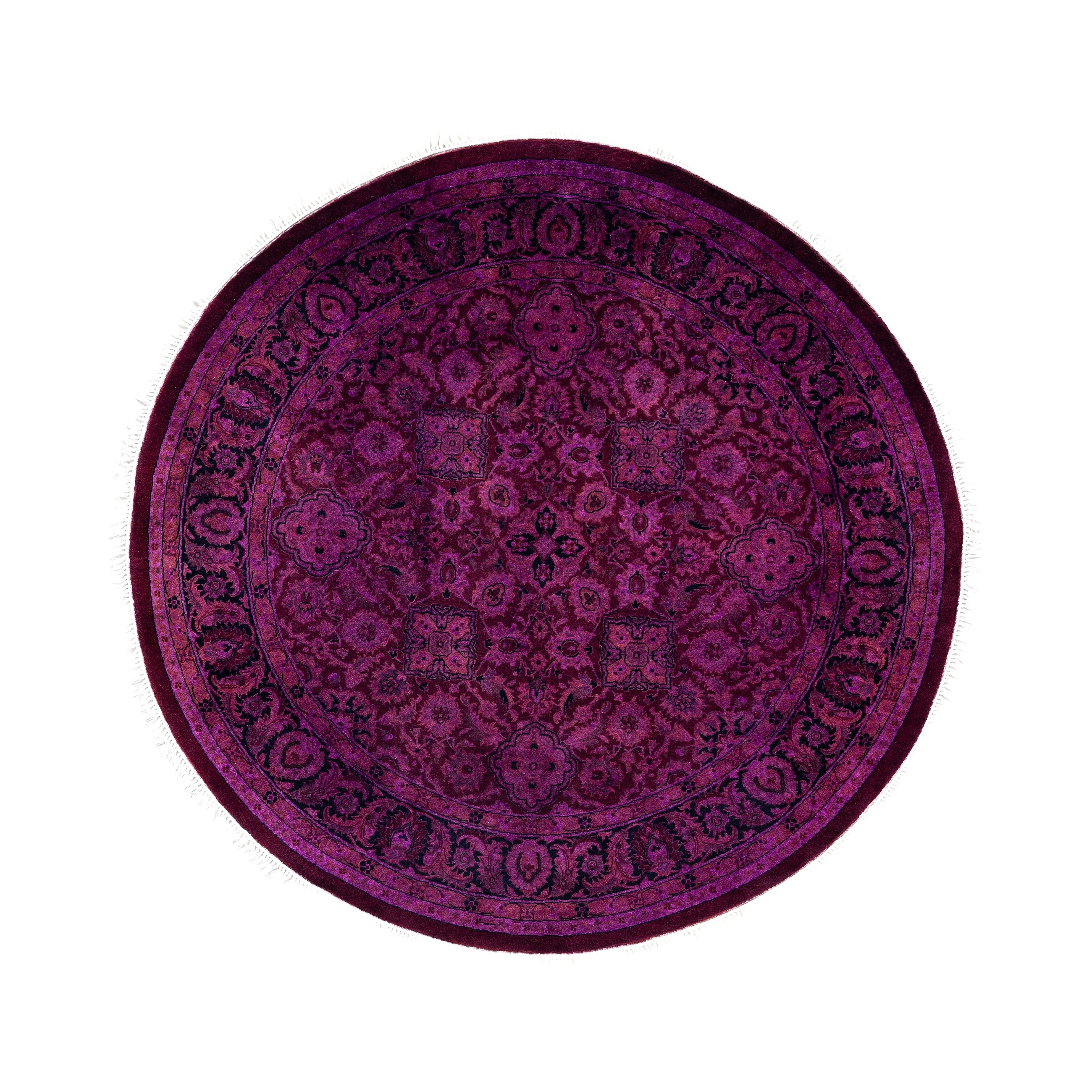 Overdyed Hand Knotted Wool Modern Contemporary Purple Area Rug 4 1 X 4 1