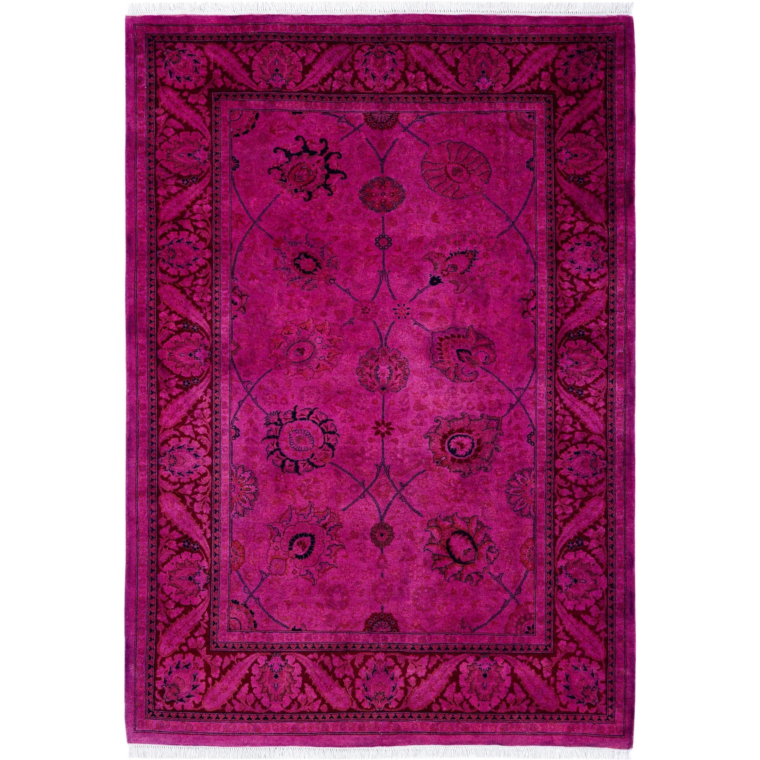 Overdyed Hand Knotted Wool Modern Contemporary Purple Area Rug 4 1 X 6 0
