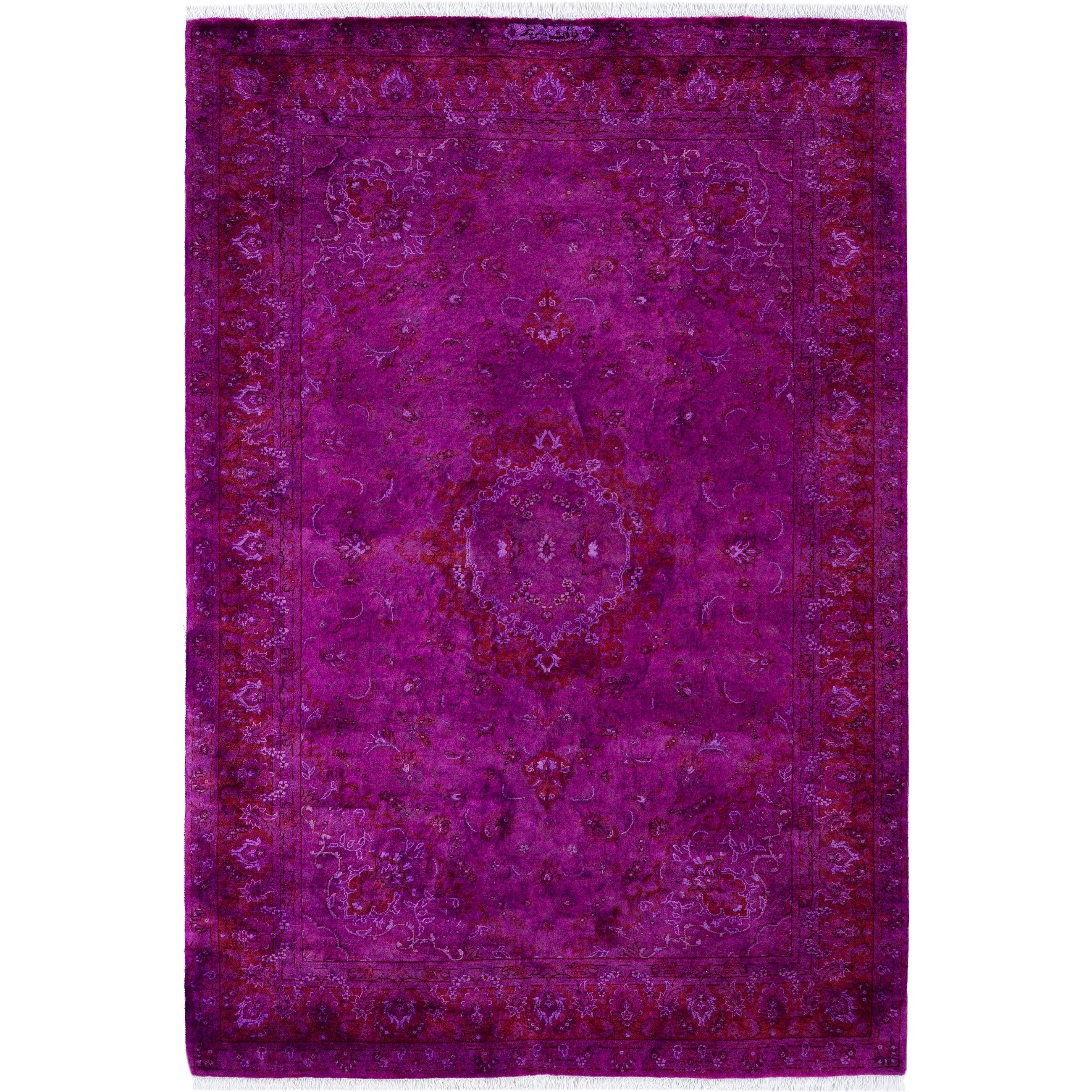 Overdyed Hand Knotted Wool Modern Contemporary Purple Area Rug 4 1 X 6 1