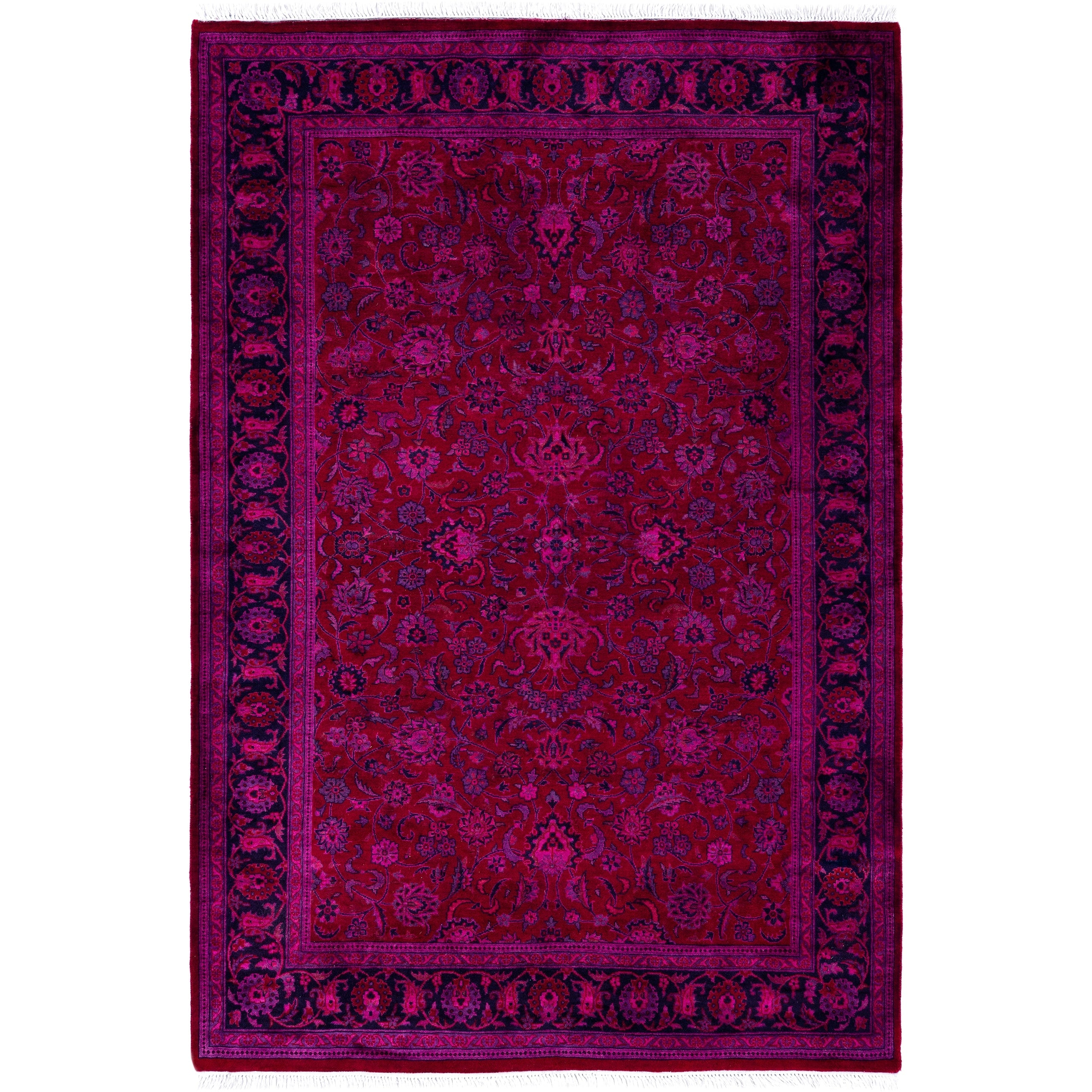 Overdyed Hand Knotted Wool Modern Contemporary Purple Area Rug 4 1 X 6 1