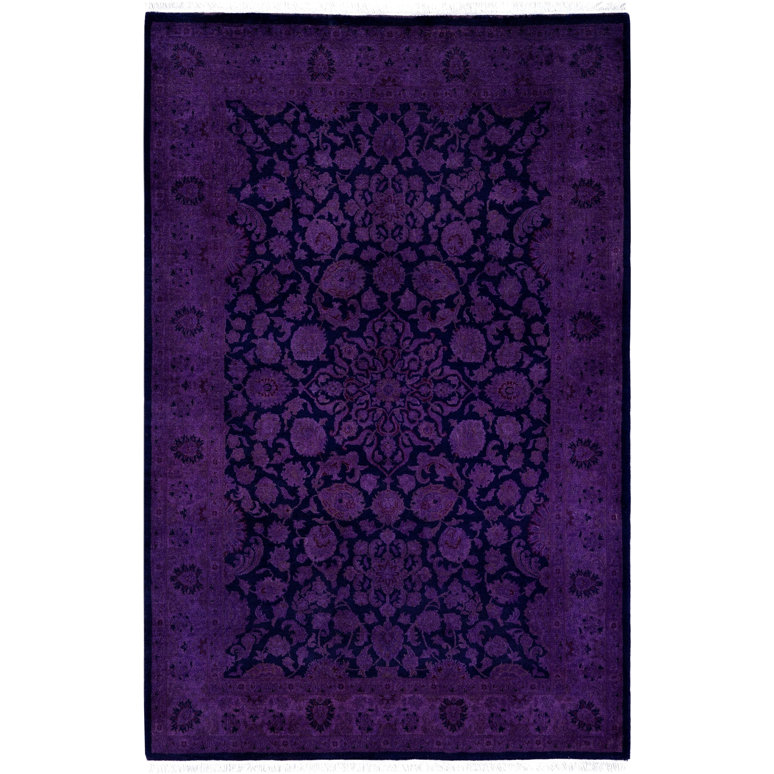 Overdyed Hand Knotted Wool Modern Contemporary Purple Area Rug 4 1 X 6 4