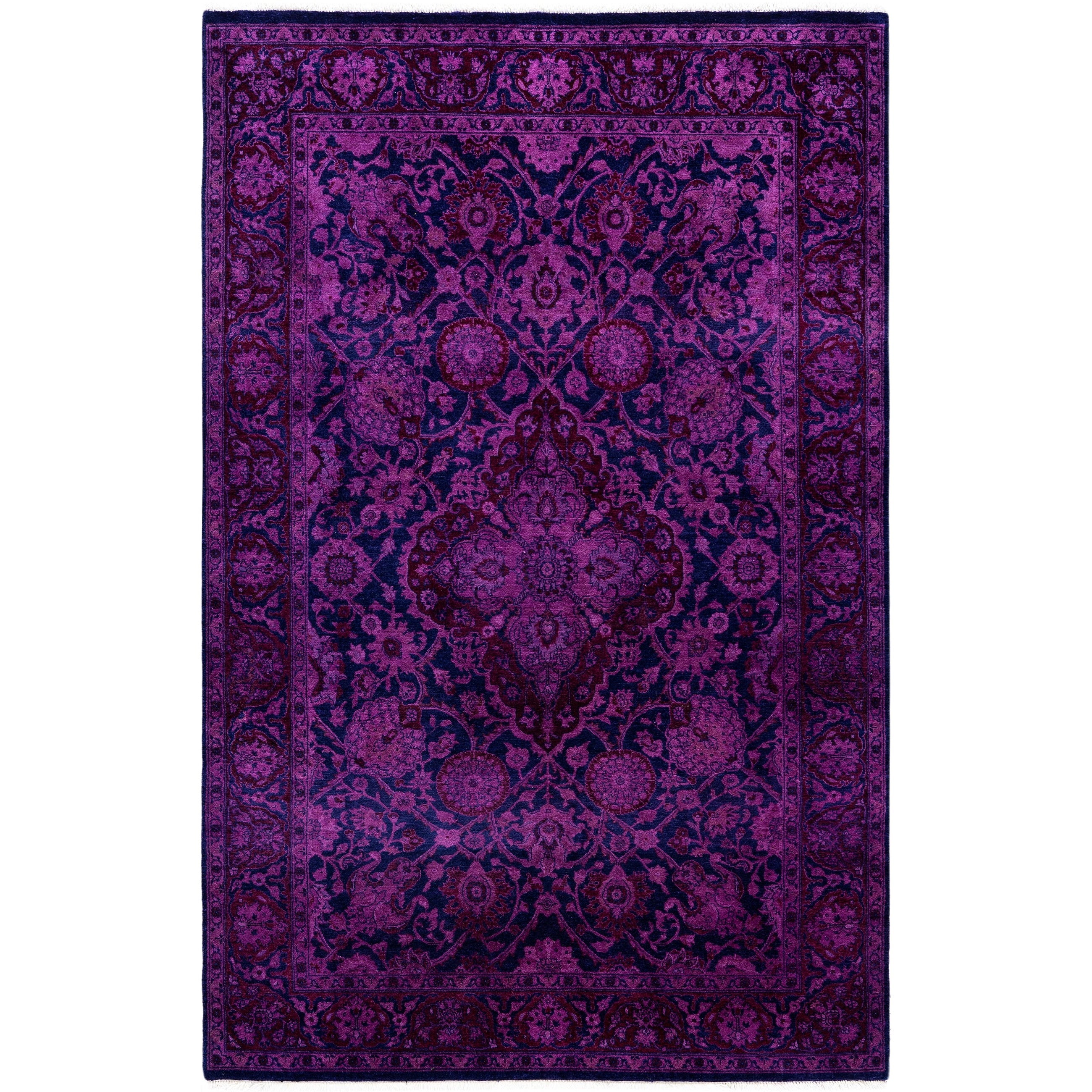 Overdyed Hand Knotted Wool Modern Contemporary Purple Area Rug 4 1 X 6 5