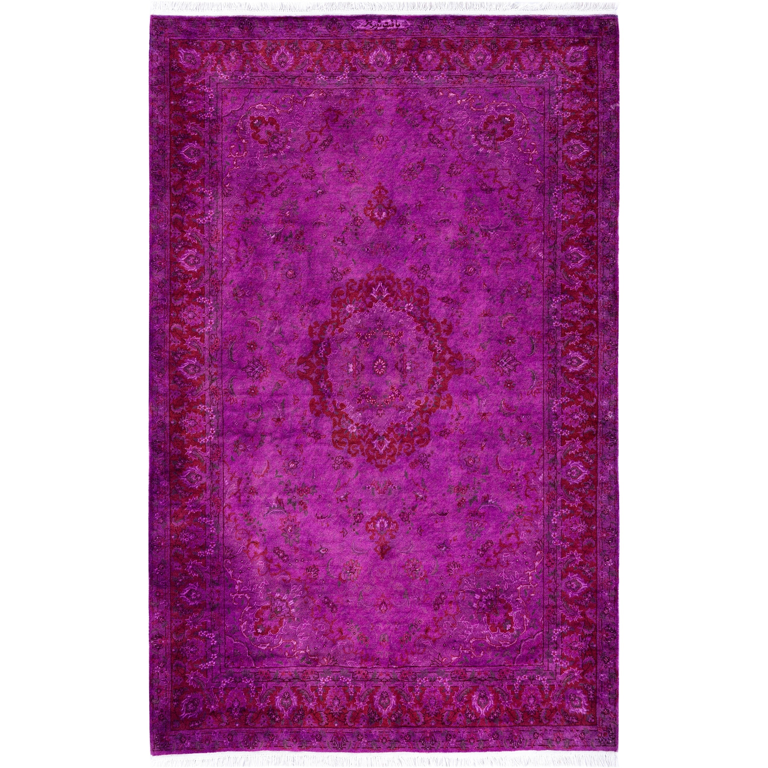 Overdyed Hand Knotted Wool Modern Contemporary Purple Area Rug 4 2 X 6 3