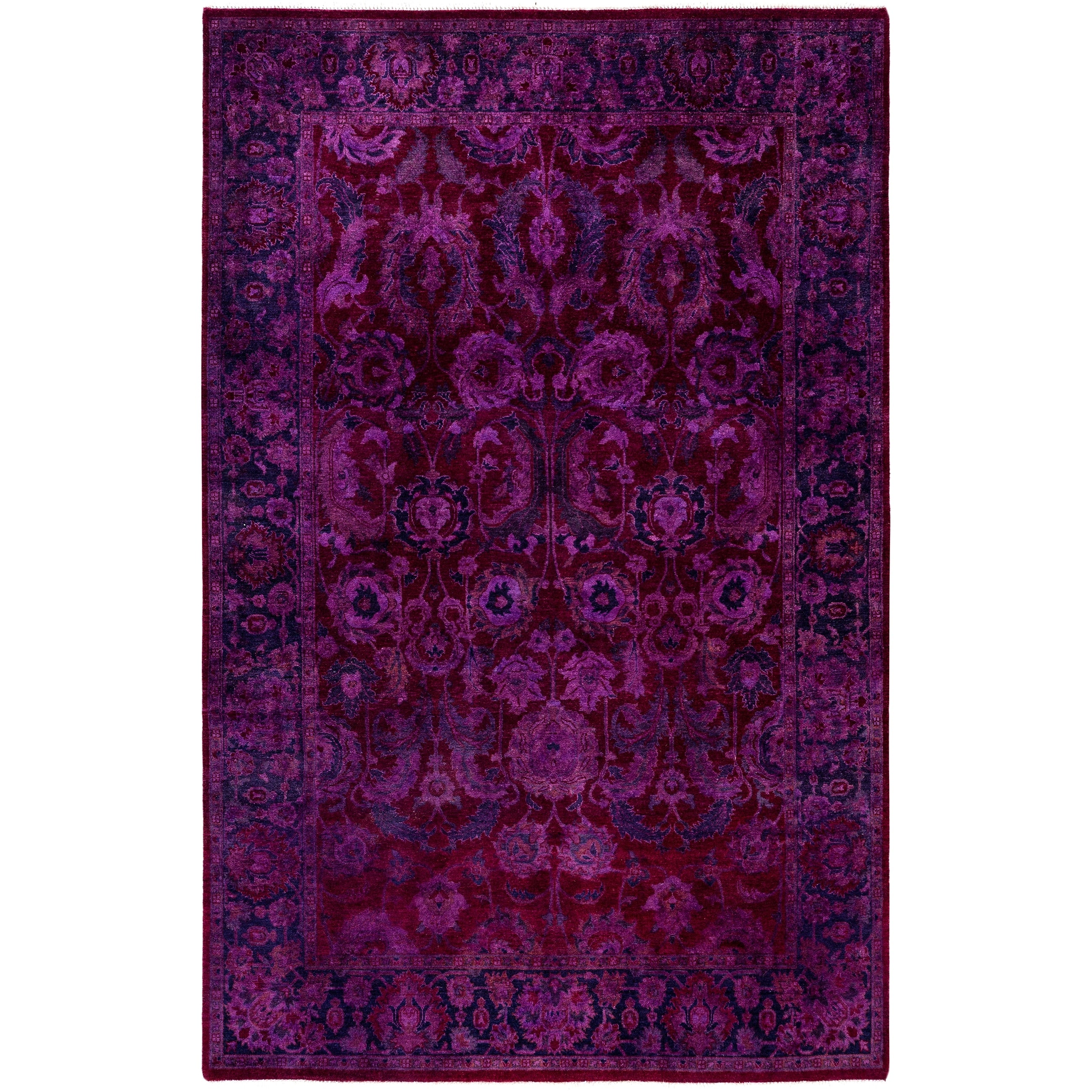 Overdyed Hand Knotted Wool Modern Contemporary Purple Area Rug 4 2 X 6 4