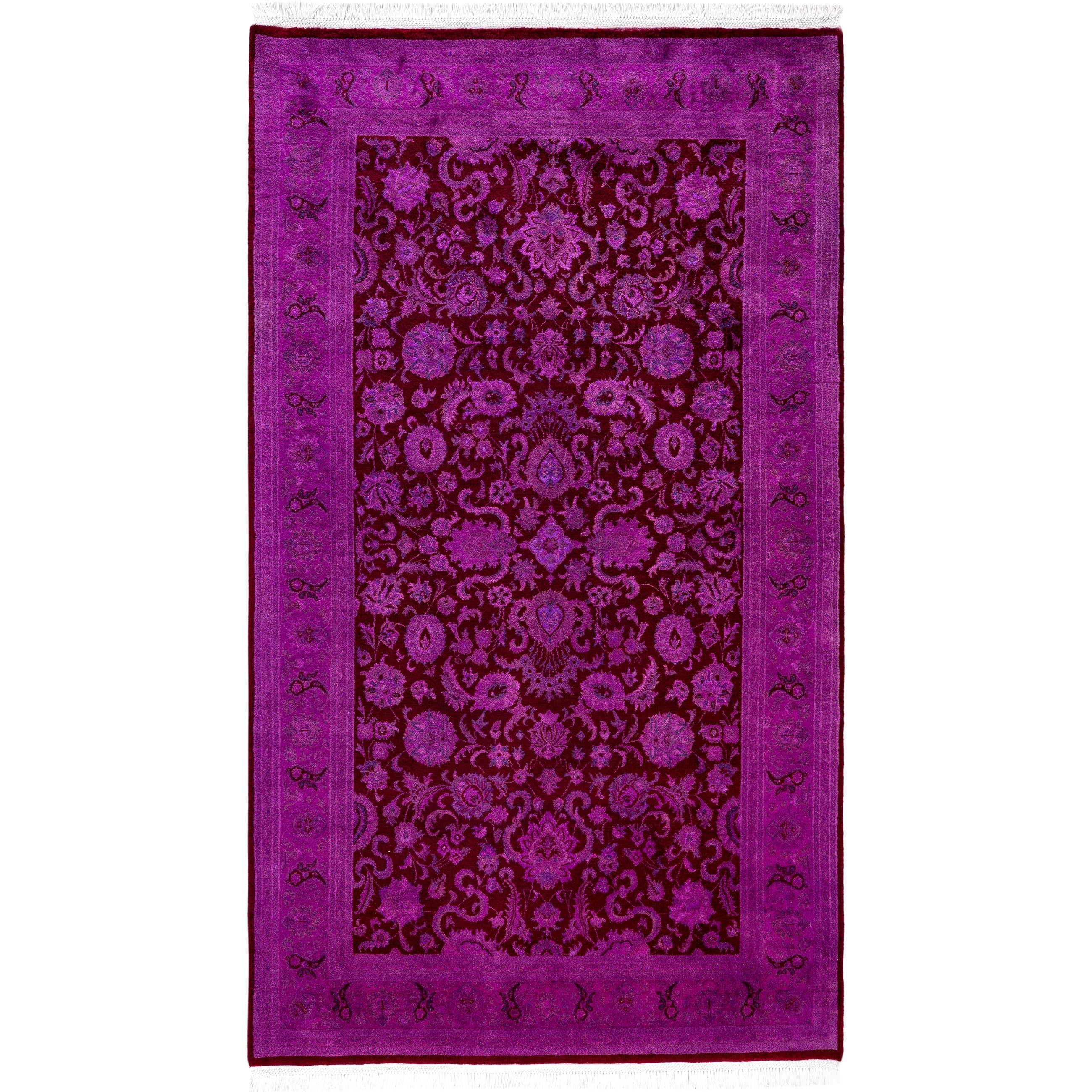 Overdyed Hand Knotted Wool Modern Contemporary Purple Area Rug 4 6 X 7 9