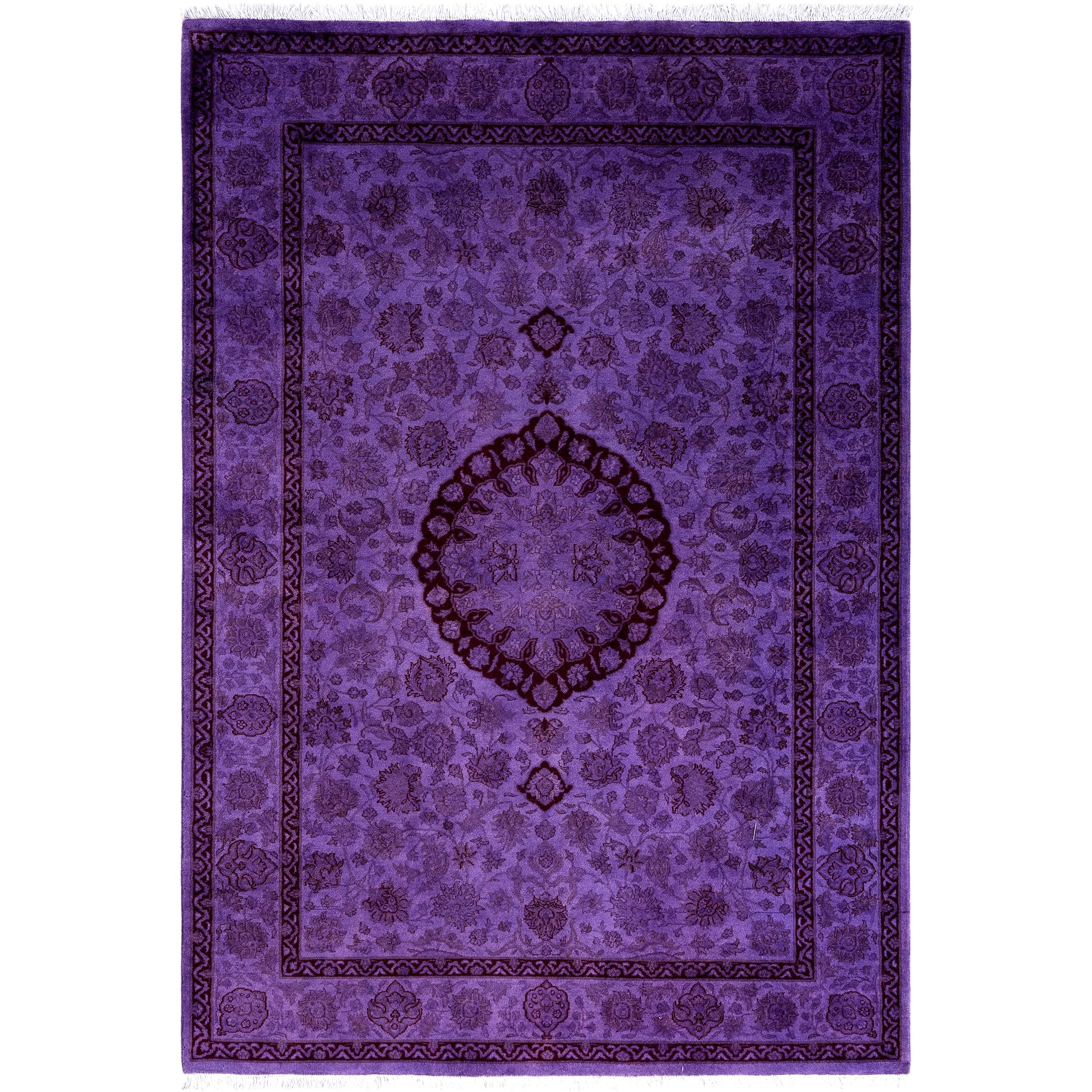 Overdyed Hand Knotted Wool Modern Contemporary Purple Area Rug 4 7 X 6 7