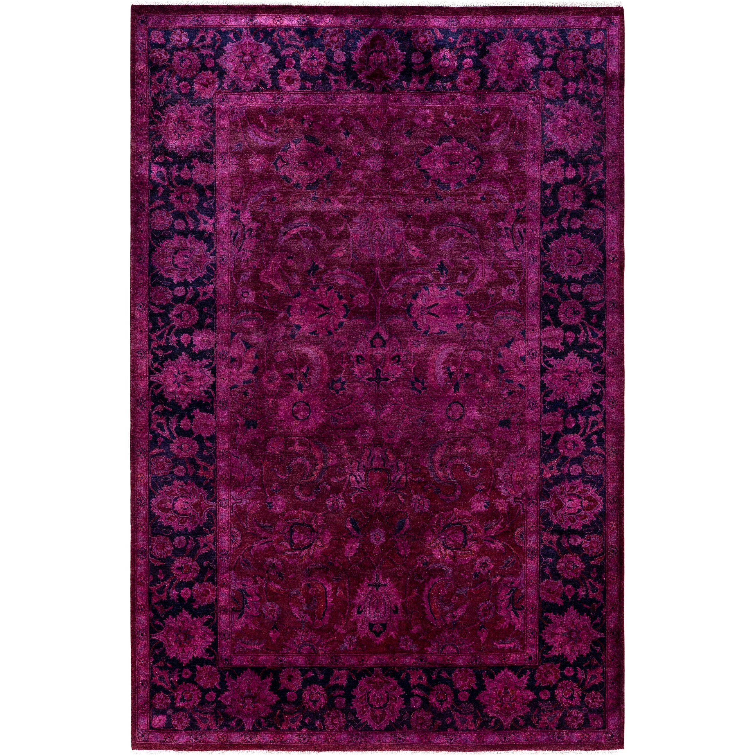 Overdyed Hand Knotted Wool Modern Contemporary Purple Area Rug 4 7 X 7 2