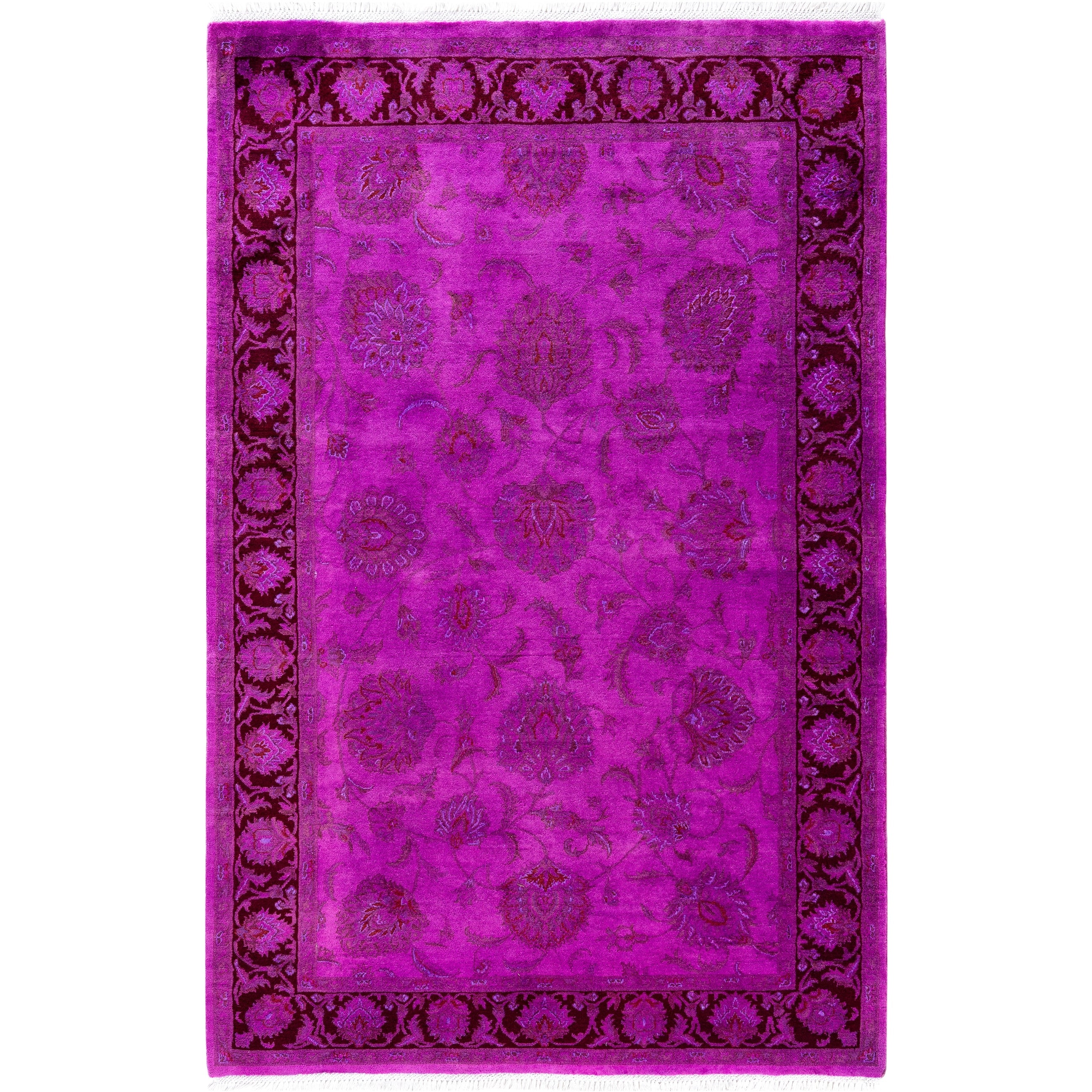 Overdyed Hand Knotted Wool Modern Contemporary Purple Area Rug 4 9 X 7 2