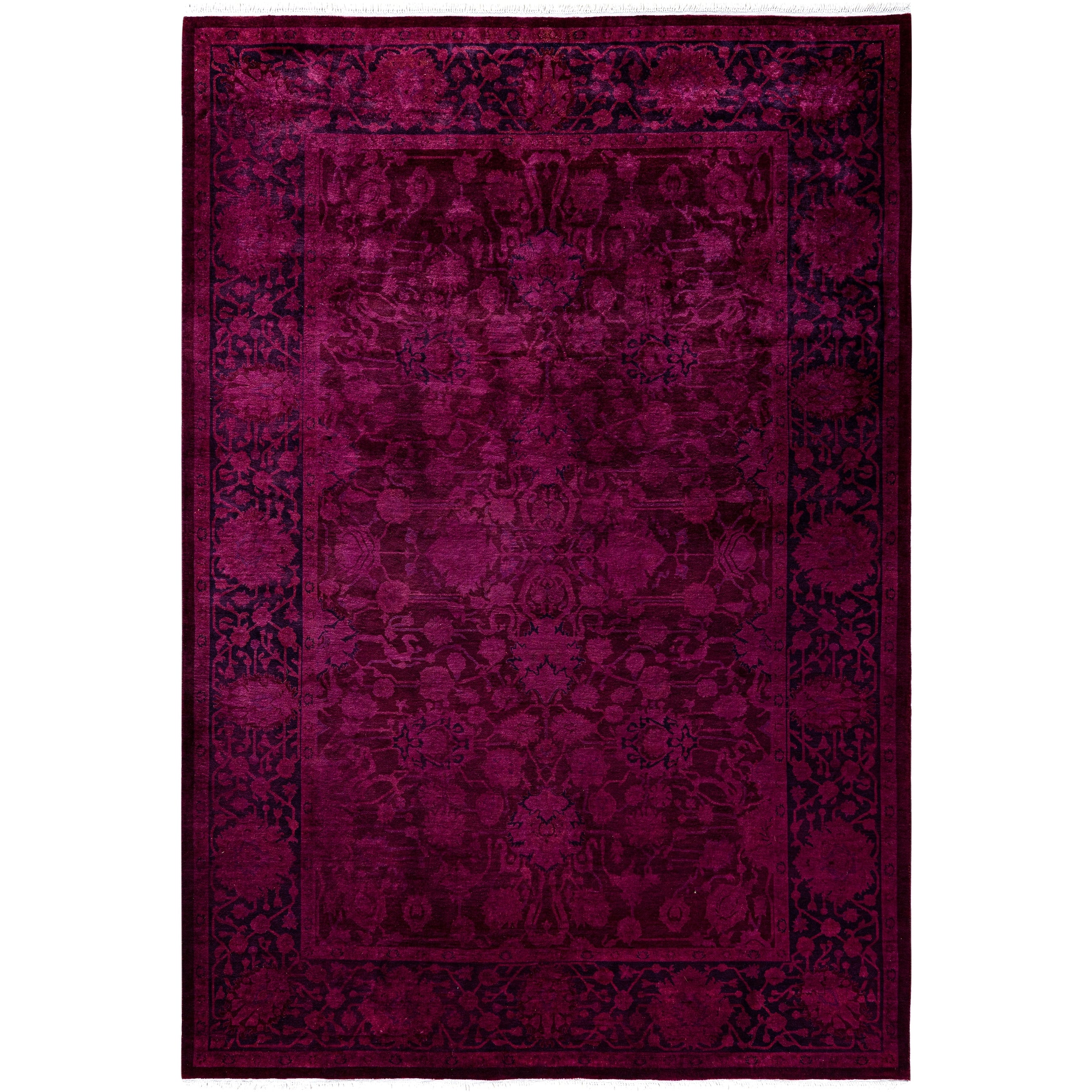 Overdyed Hand Knotted Wool Modern Contemporary Purple Area Rug 6 1 X 8 10
