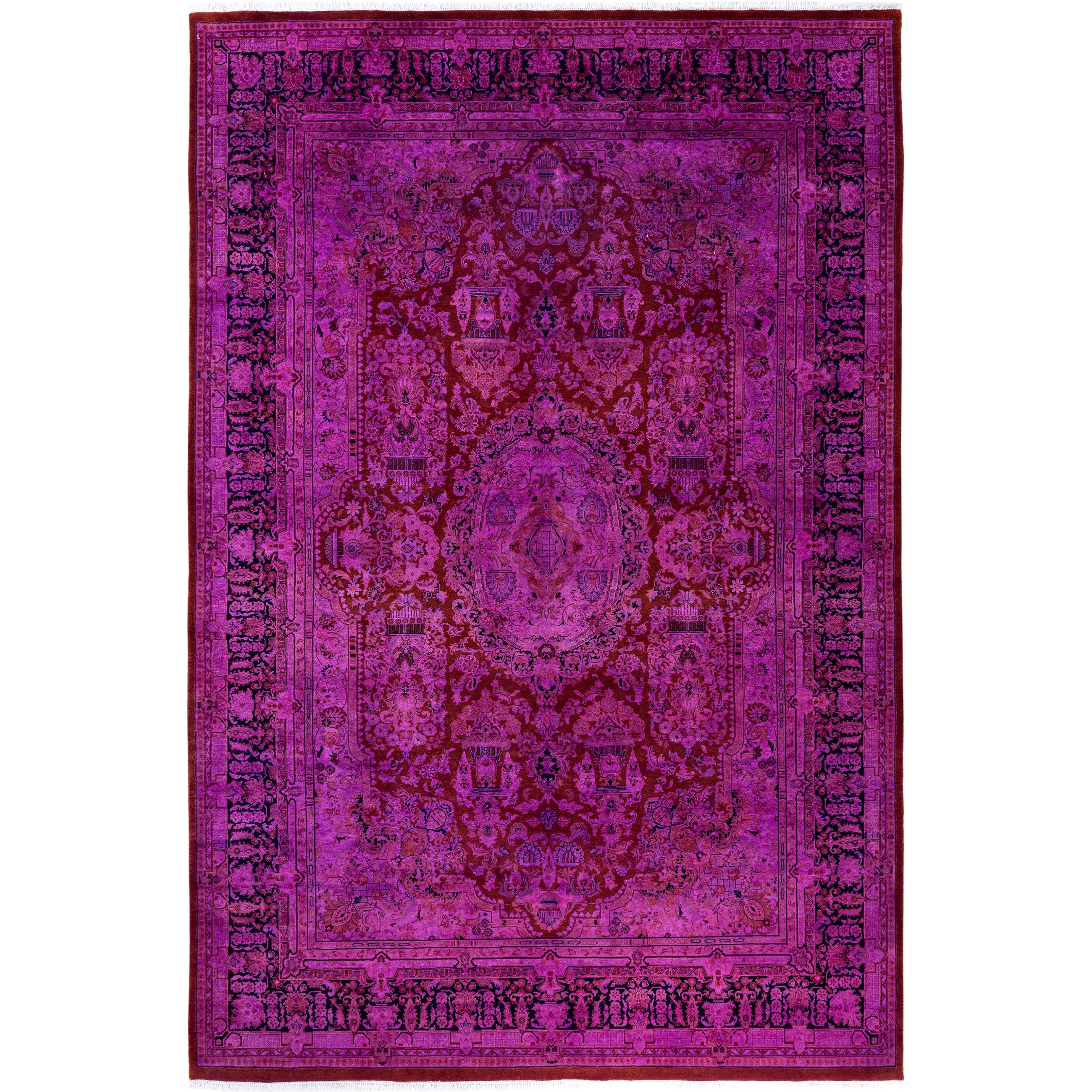 Overdyed Hand Knotted Wool Modern Contemporary Purple Area Rug 6 1 X 9 2