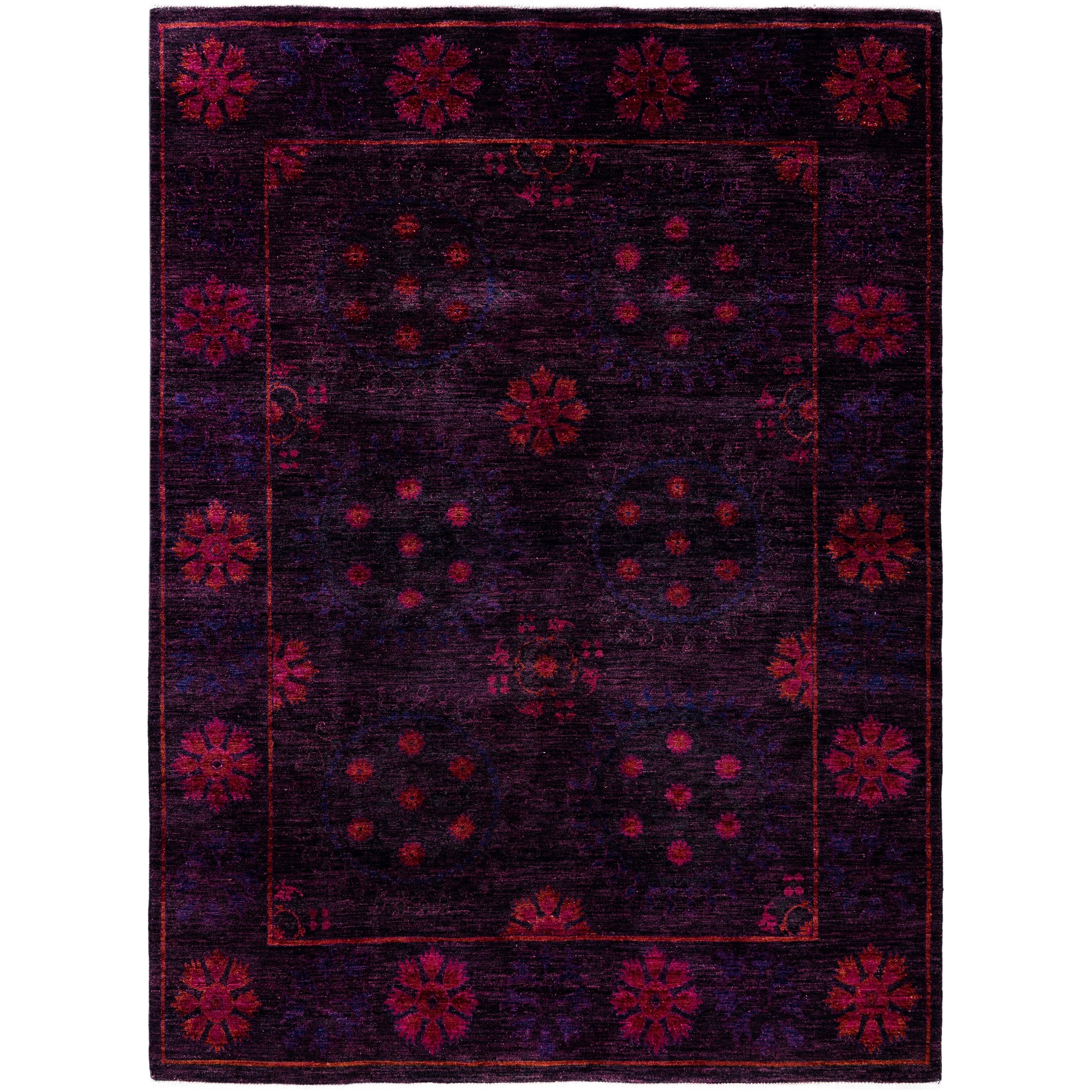Overdyed Hand Knotted Wool Modern Contemporary Purple Area Rug 6 2 X 8 3