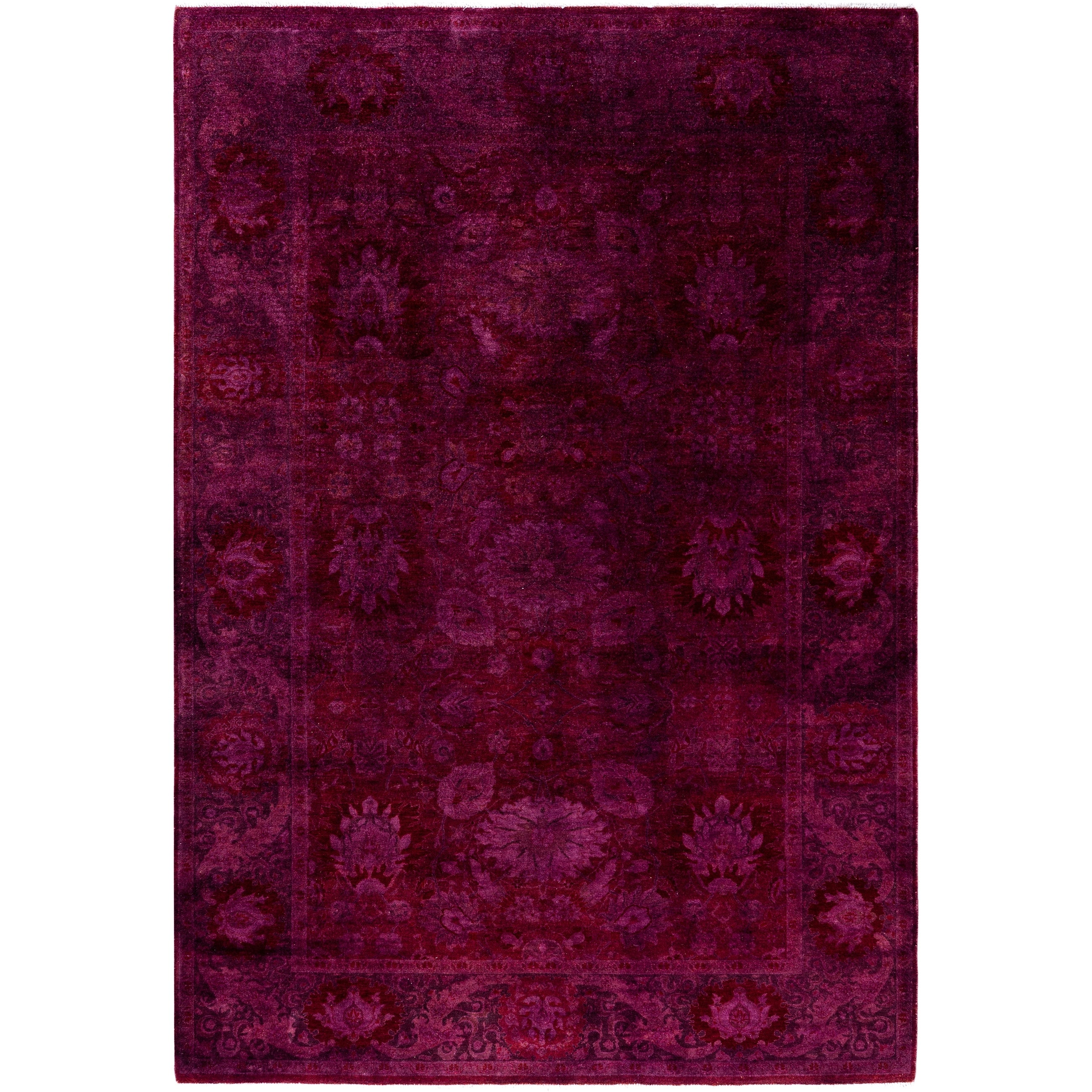 Overdyed Hand Knotted Wool Modern Contemporary Purple Area Rug 6 2 X 8 9