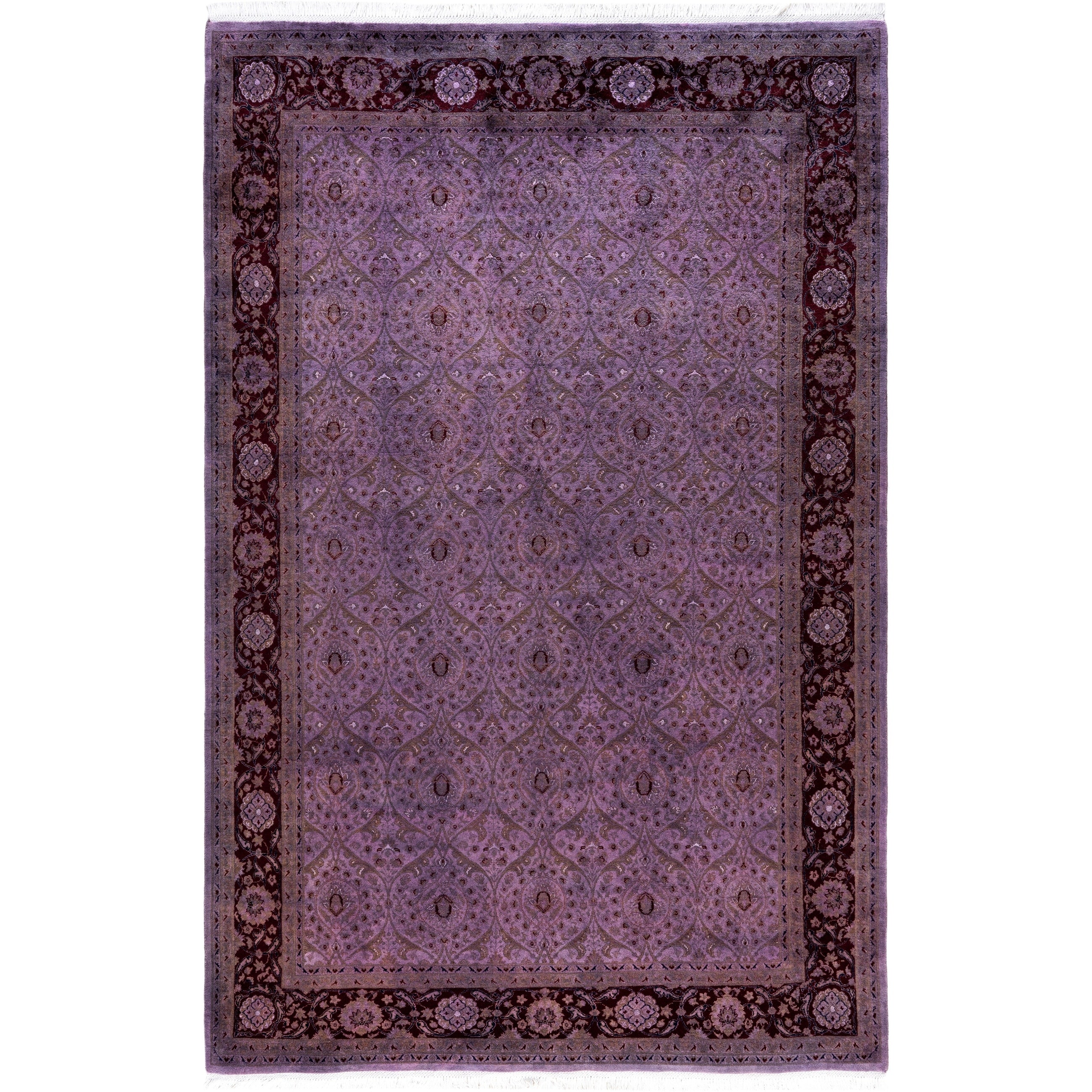 Overdyed Hand Knotted Wool Modern Contemporary Purple Area Rug 6 3 X 9 7
