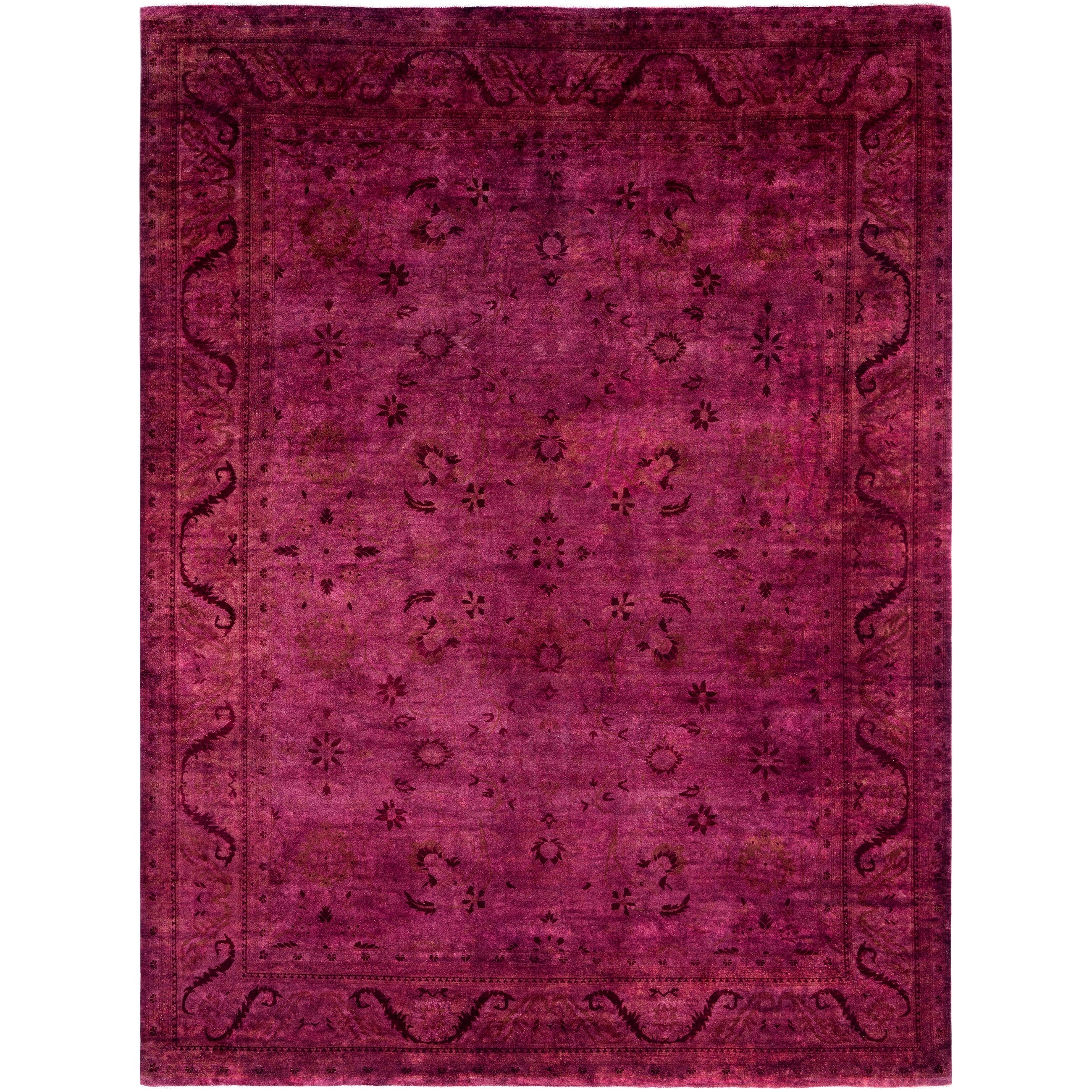 Overdyed Hand Knotted Wool Modern Contemporary Purple Area Rug 8 10 X 11 10