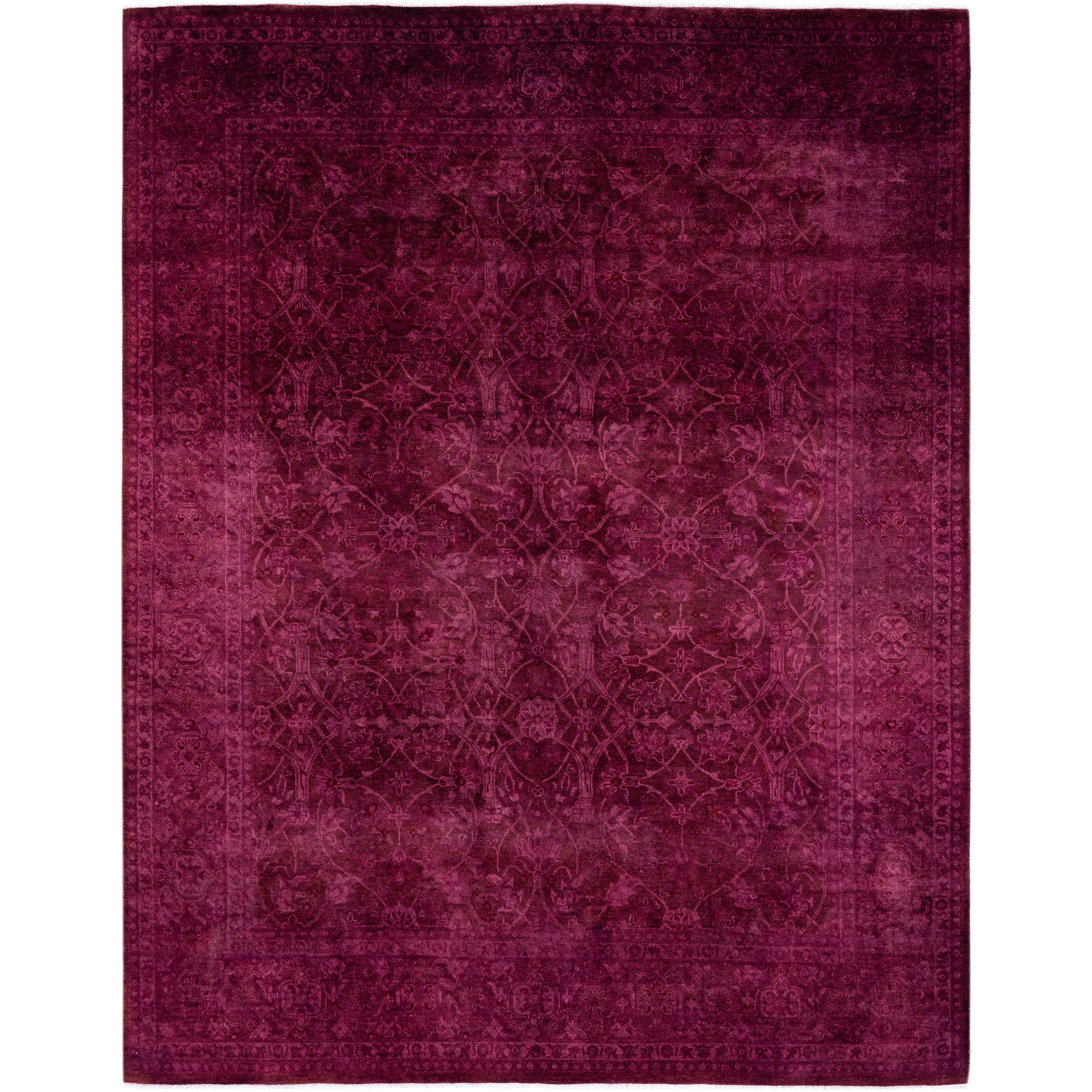 Overdyed Hand Knotted Wool Modern Contemporary Purple Area Rug 8 1 X 10 2