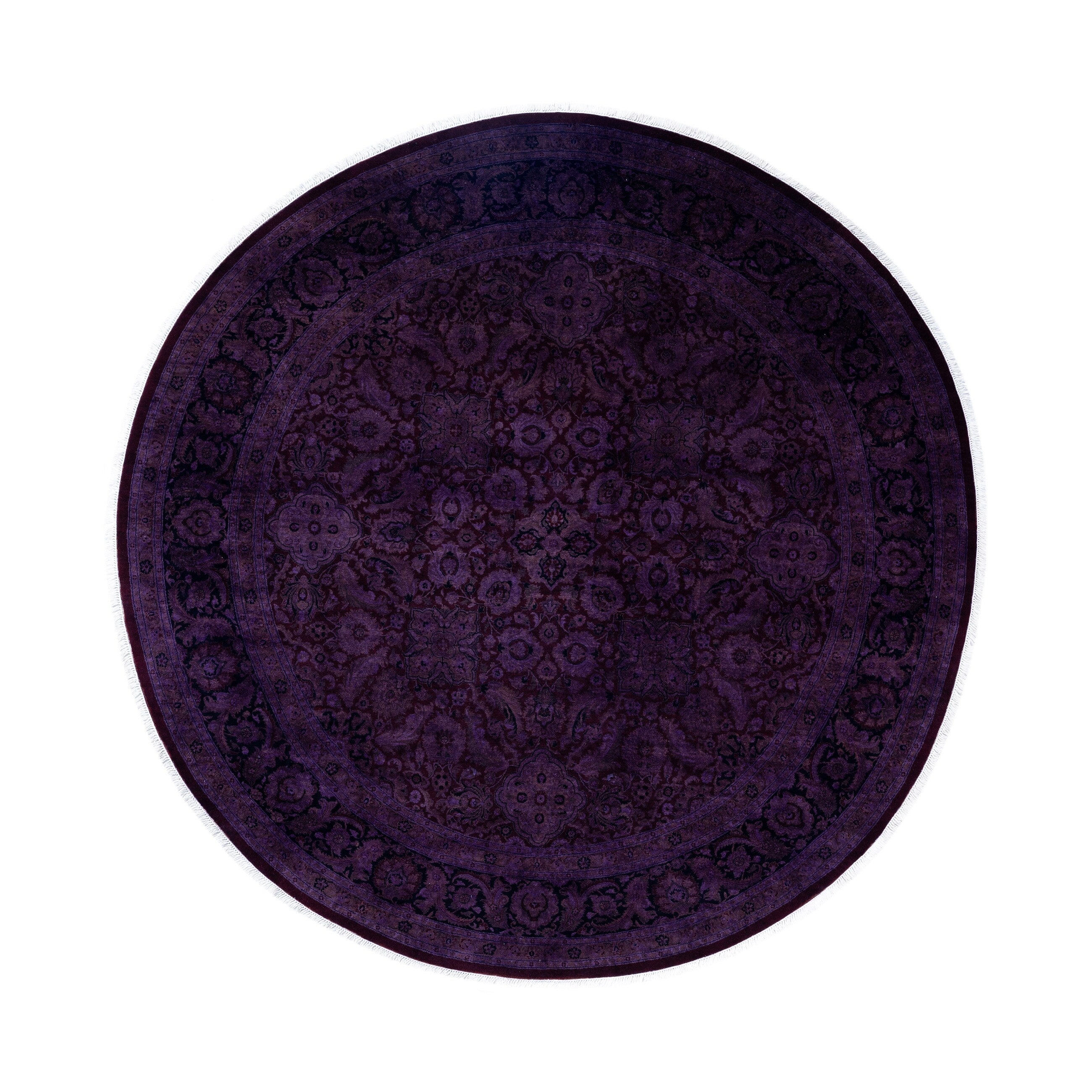 Overdyed Hand Knotted Wool Modern Contemporary Purple Area Rug 8 1 X 8 1