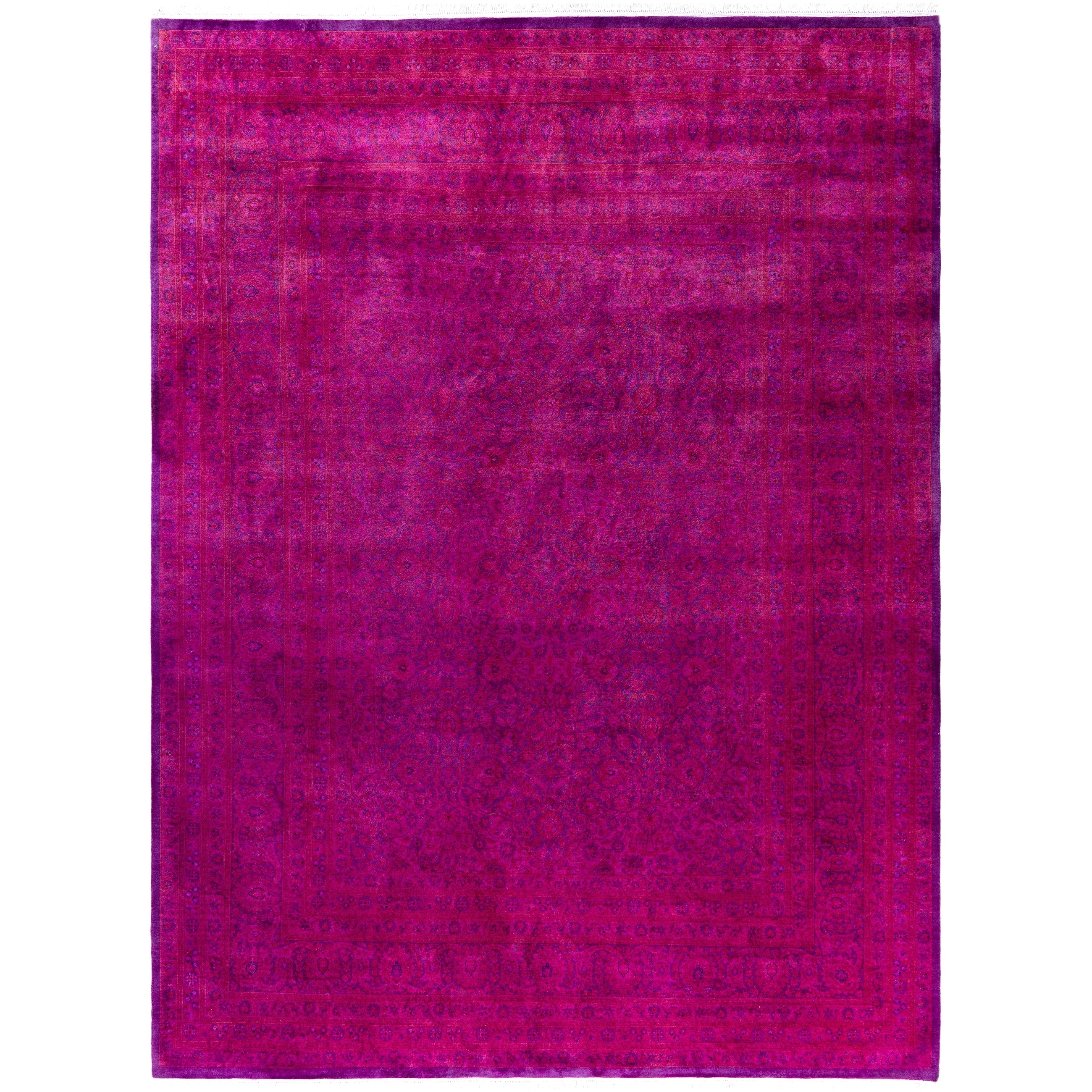 Overdyed Hand Knotted Wool Modern Contemporary Purple Area Rug 8 2 X 11 2