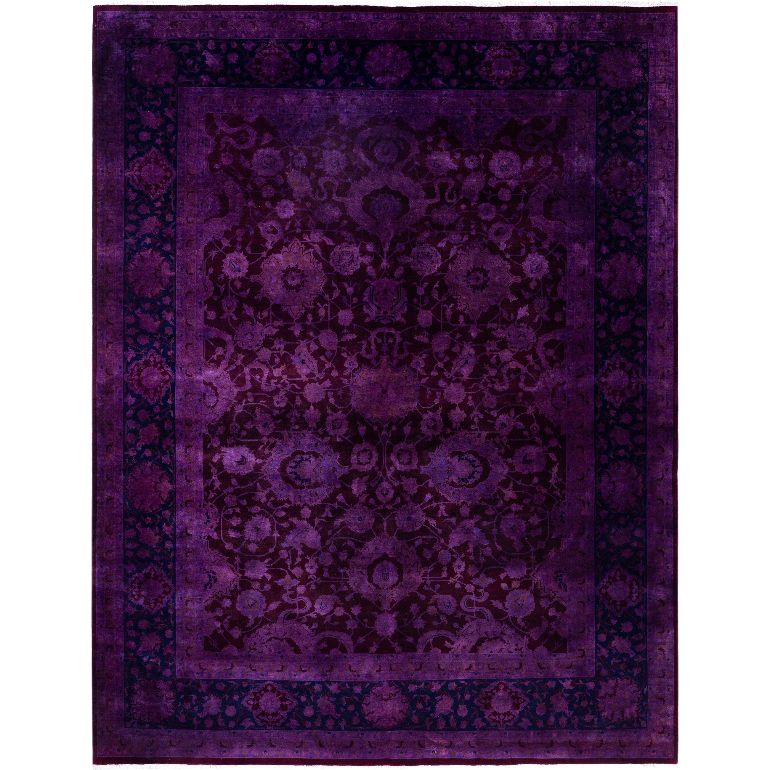 Overdyed Hand Knotted Wool Modern Contemporary Purple Area Rug 9 1 X 11 10