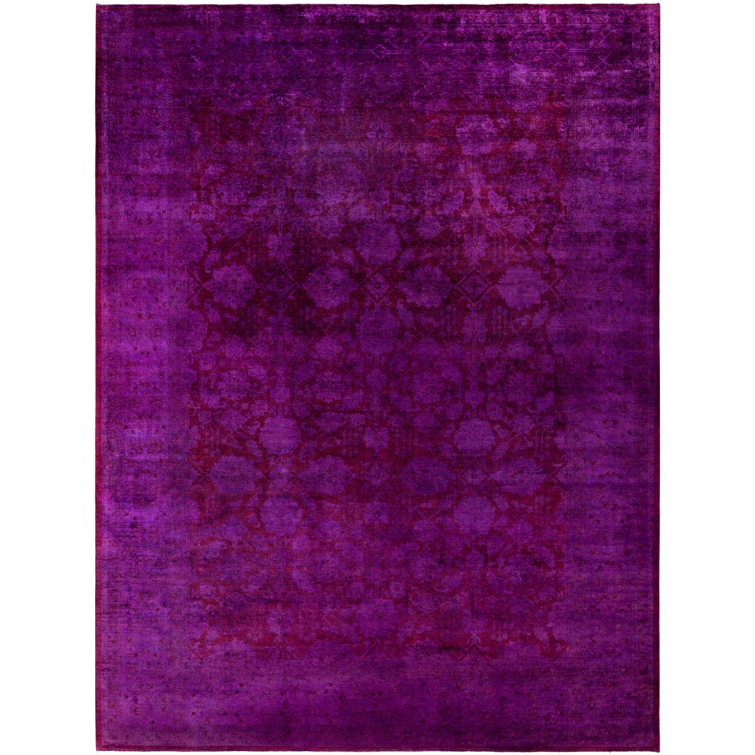 Overdyed Hand Knotted Wool Modern Contemporary Purple Area Rug 9 1 X 11 10