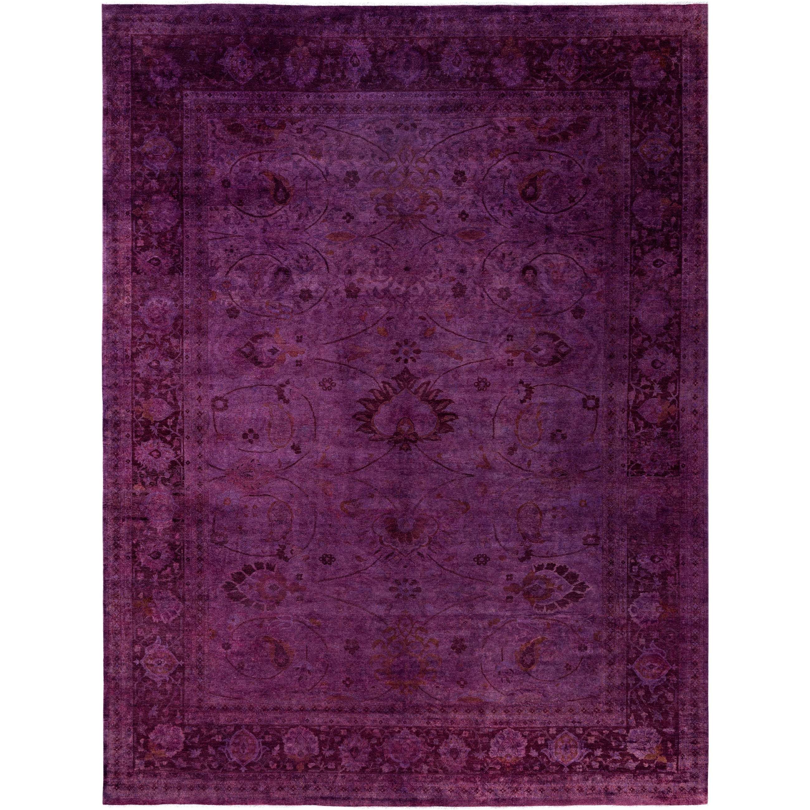 Overdyed Hand Knotted Wool Modern Contemporary Purple Area Rug 9 1 X 12 1
