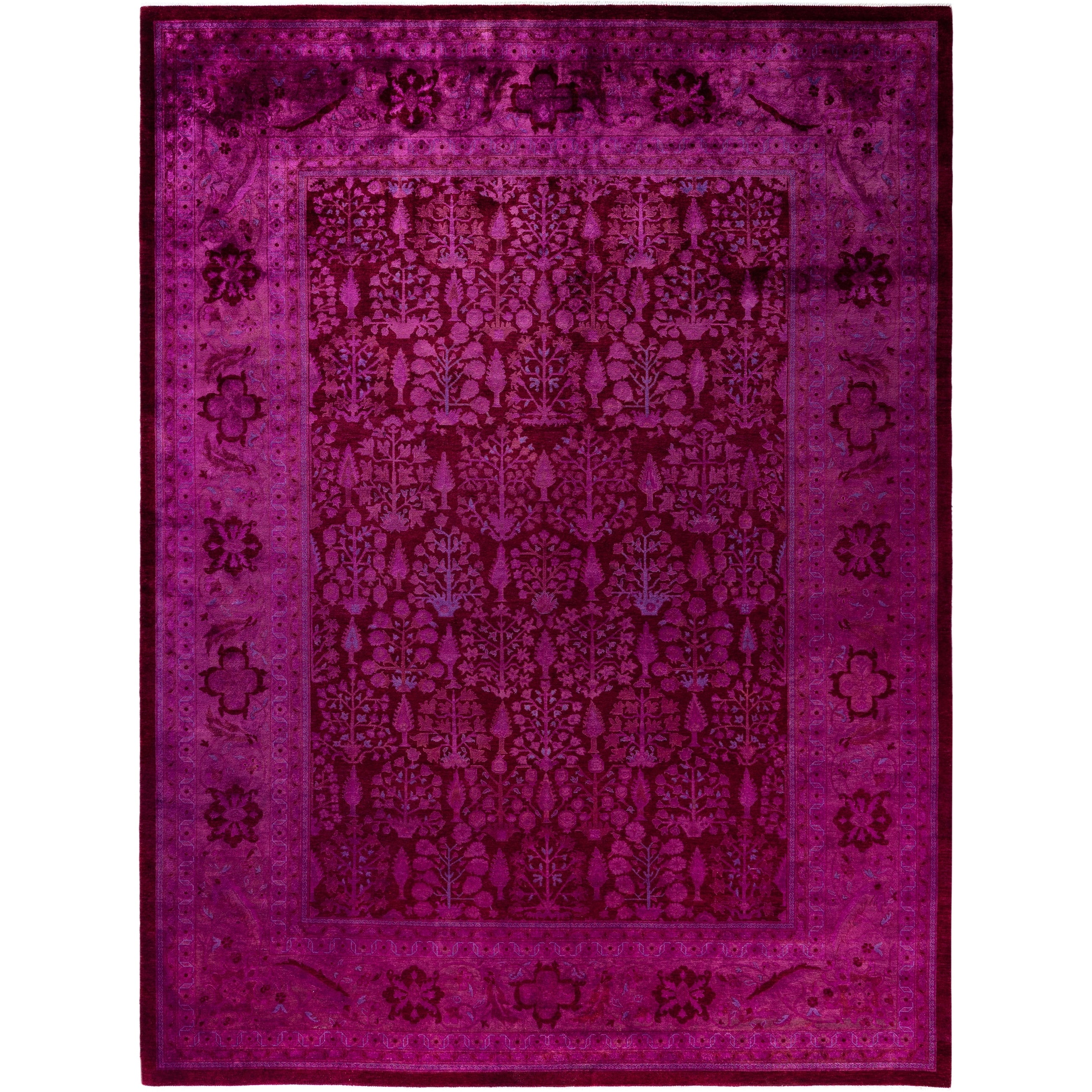 Overdyed Hand Knotted Wool Modern Contemporary Purple Area Rug 9 1 X 12 2
