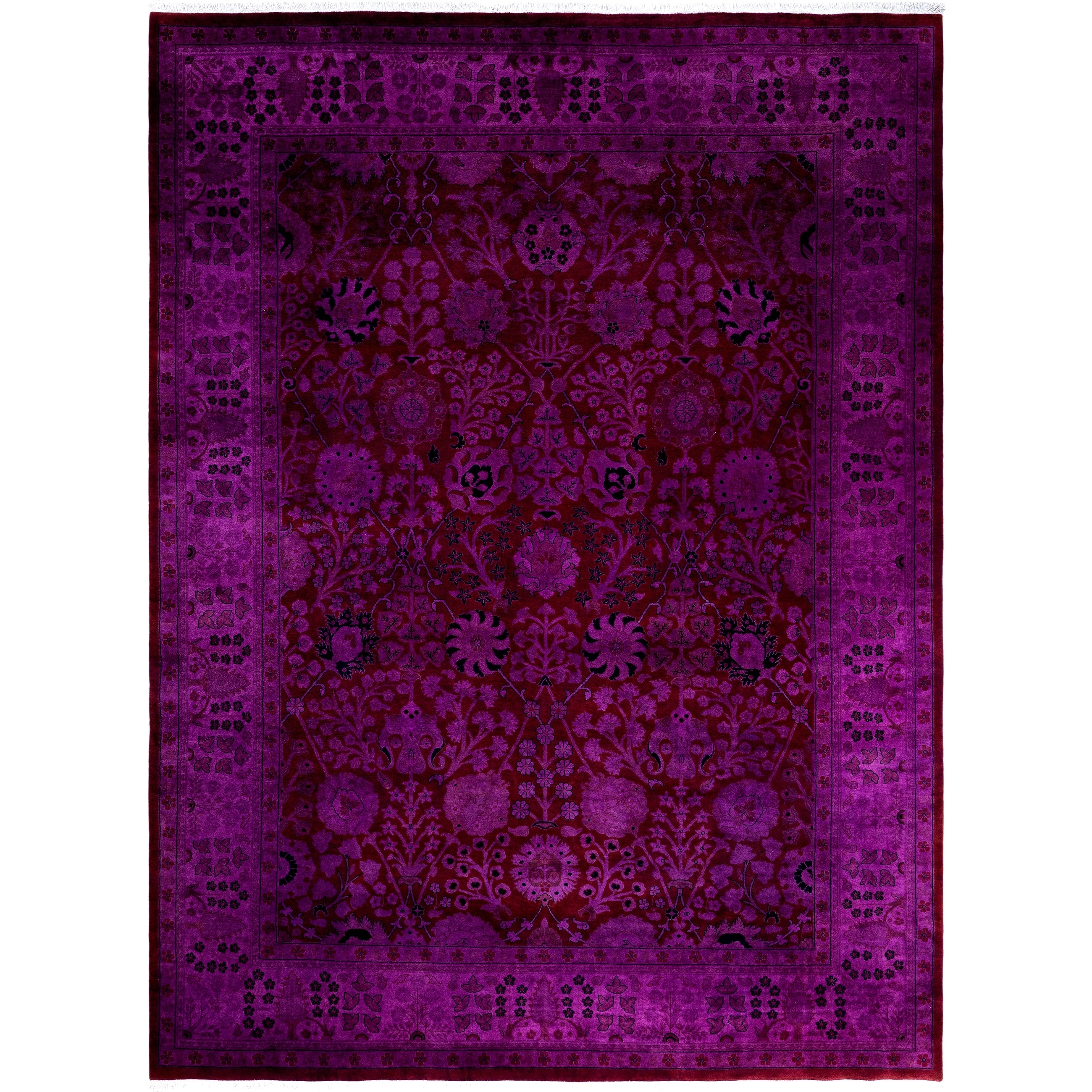 Overdyed Hand Knotted Wool Modern Contemporary Purple Area Rug 9 1 X 12 3