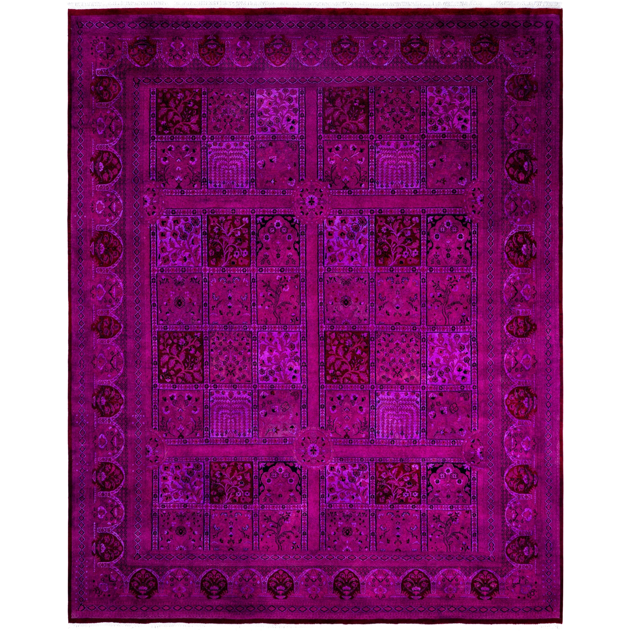 Overdyed Hand Knotted Wool Modern Contemporary Purple Area Rug 9 2 X 11 4