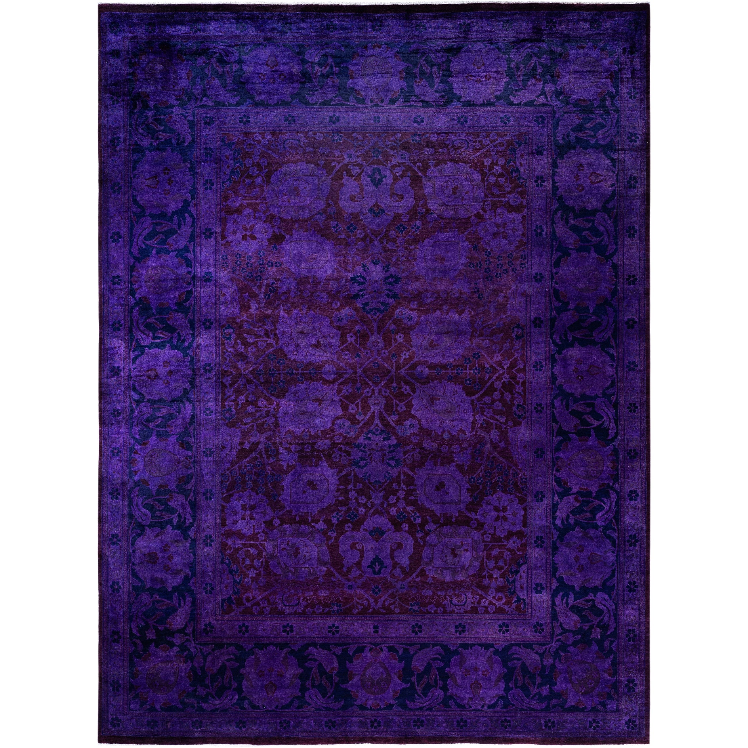 Overdyed Hand Knotted Wool Modern Contemporary Purple Area Rug 9 2 X 12 0